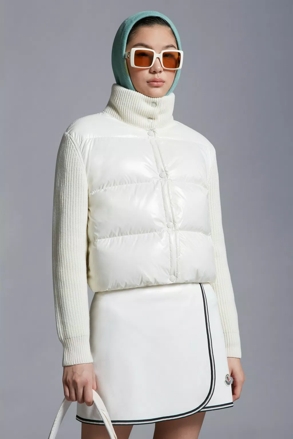 cardigan imbottito in lana donna bianco moncler