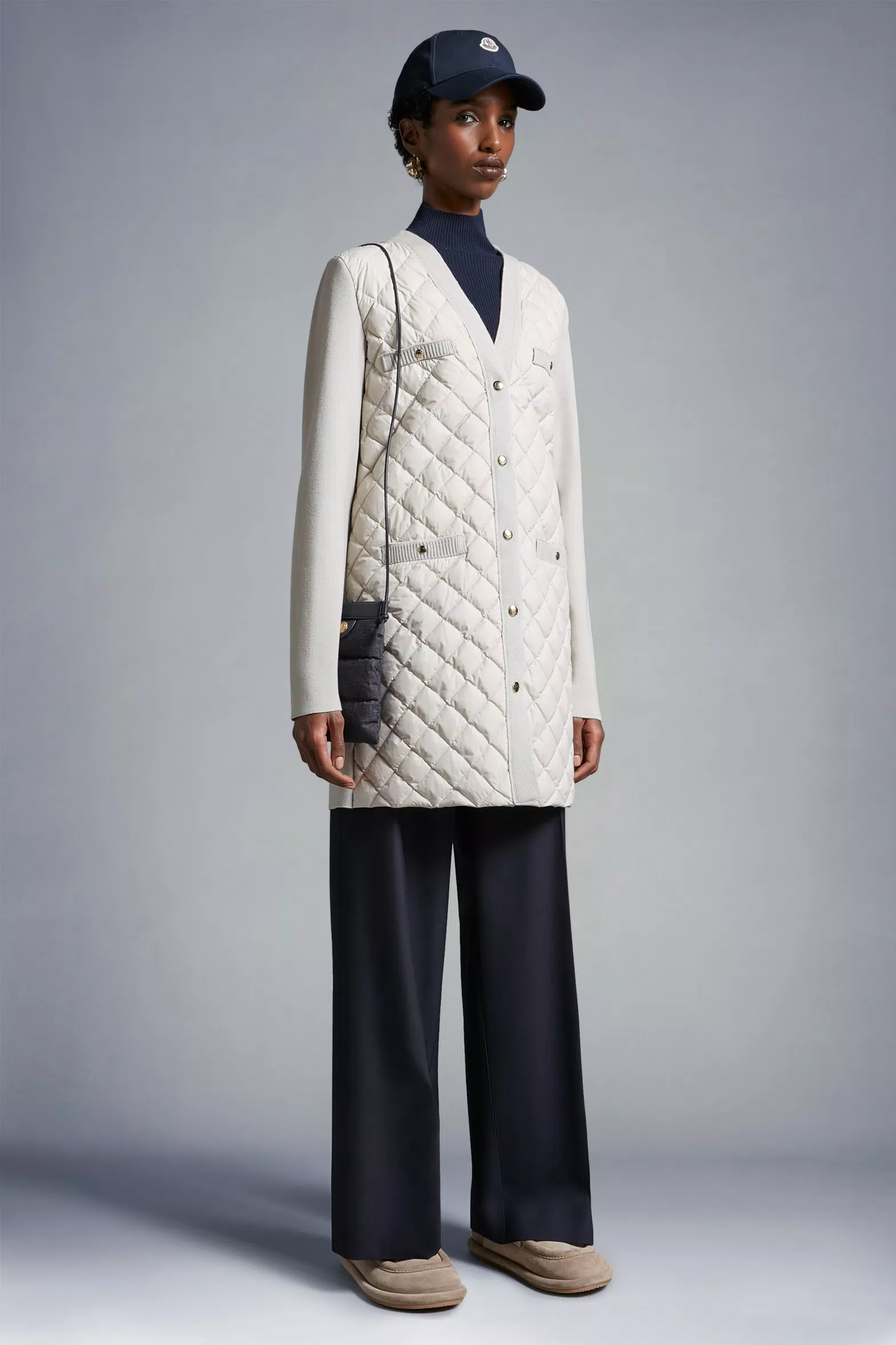 Beige Padded Wool Long Cardigan - Sweaters & Cardigans for Women ...