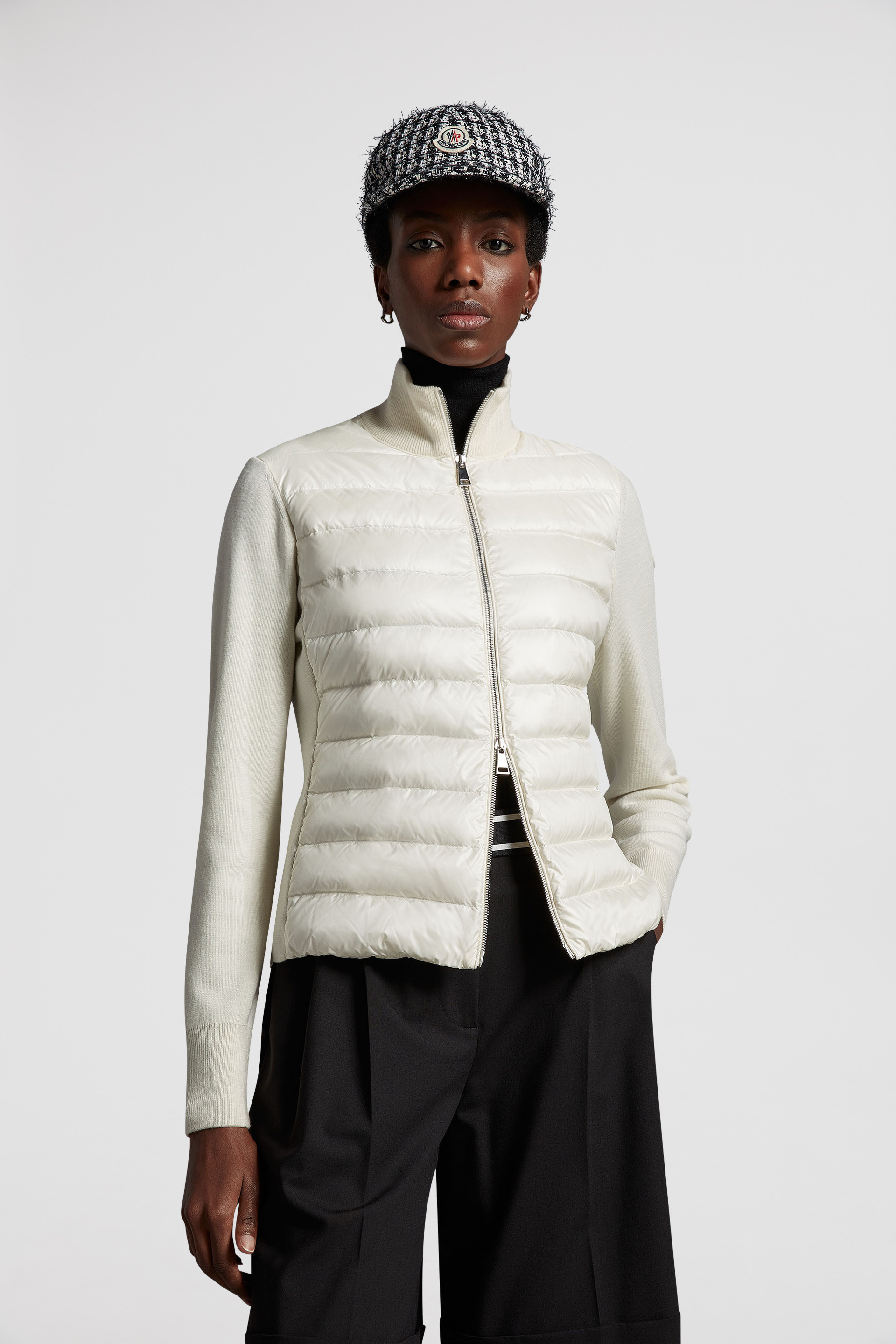 Moncler cropped puffer and wool cardigan on sale