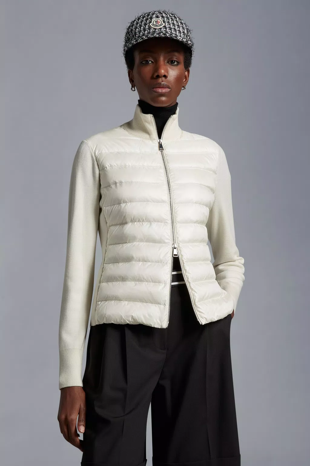 Wattierte Strickjacke aus Wolle Damen Weiß Moncler 1
