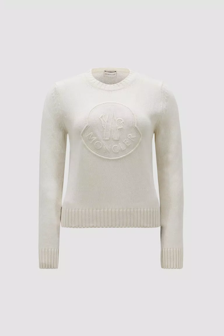 maglione logato in lana e cashmere donna bianco ottico moncler