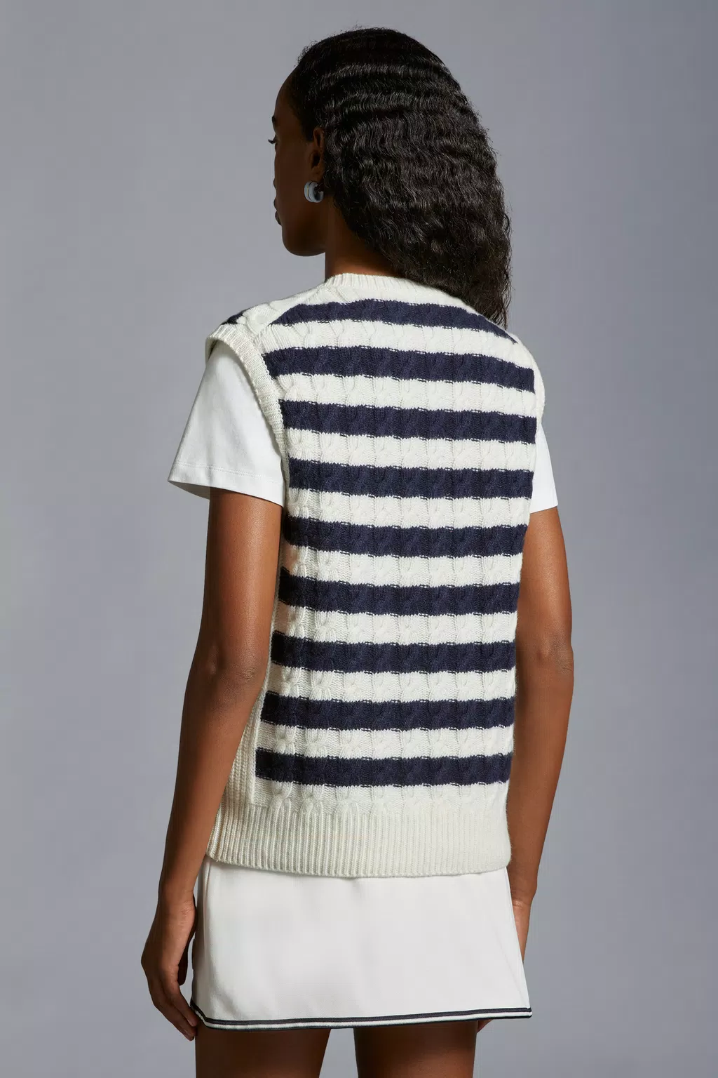 White & Light Blue Striped Wool Gilet - Sweaters & Cardigans for Women ...
