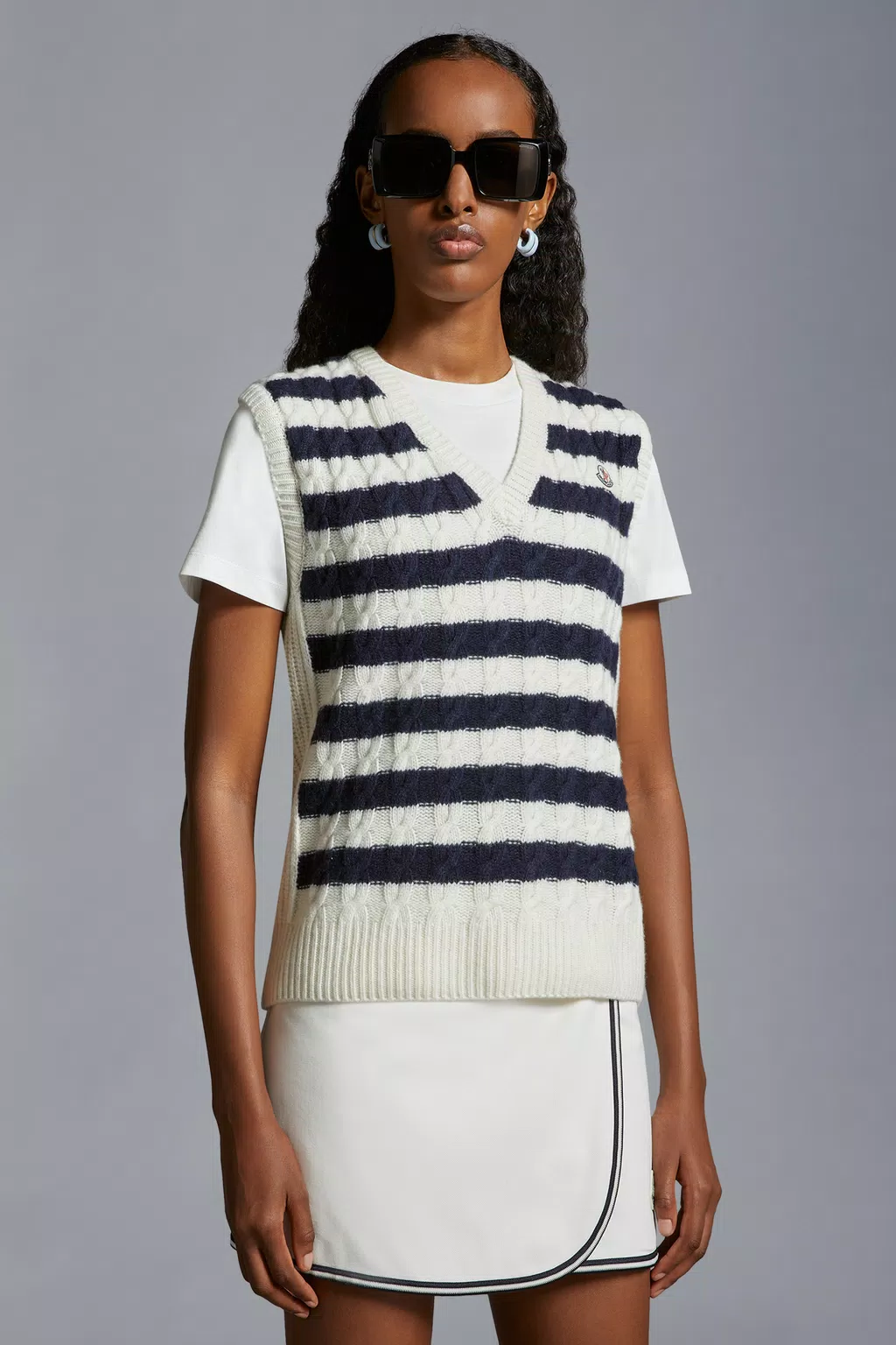 Striped Wool Gilet Women White & Blue Moncler 1