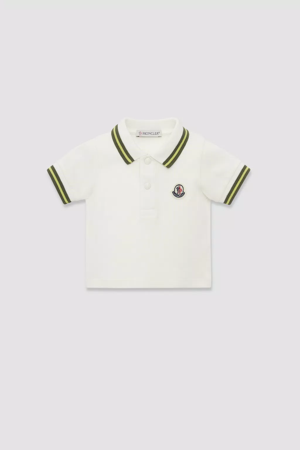 Logo Patch Polo Shirt Boy White & Green Moncler 1