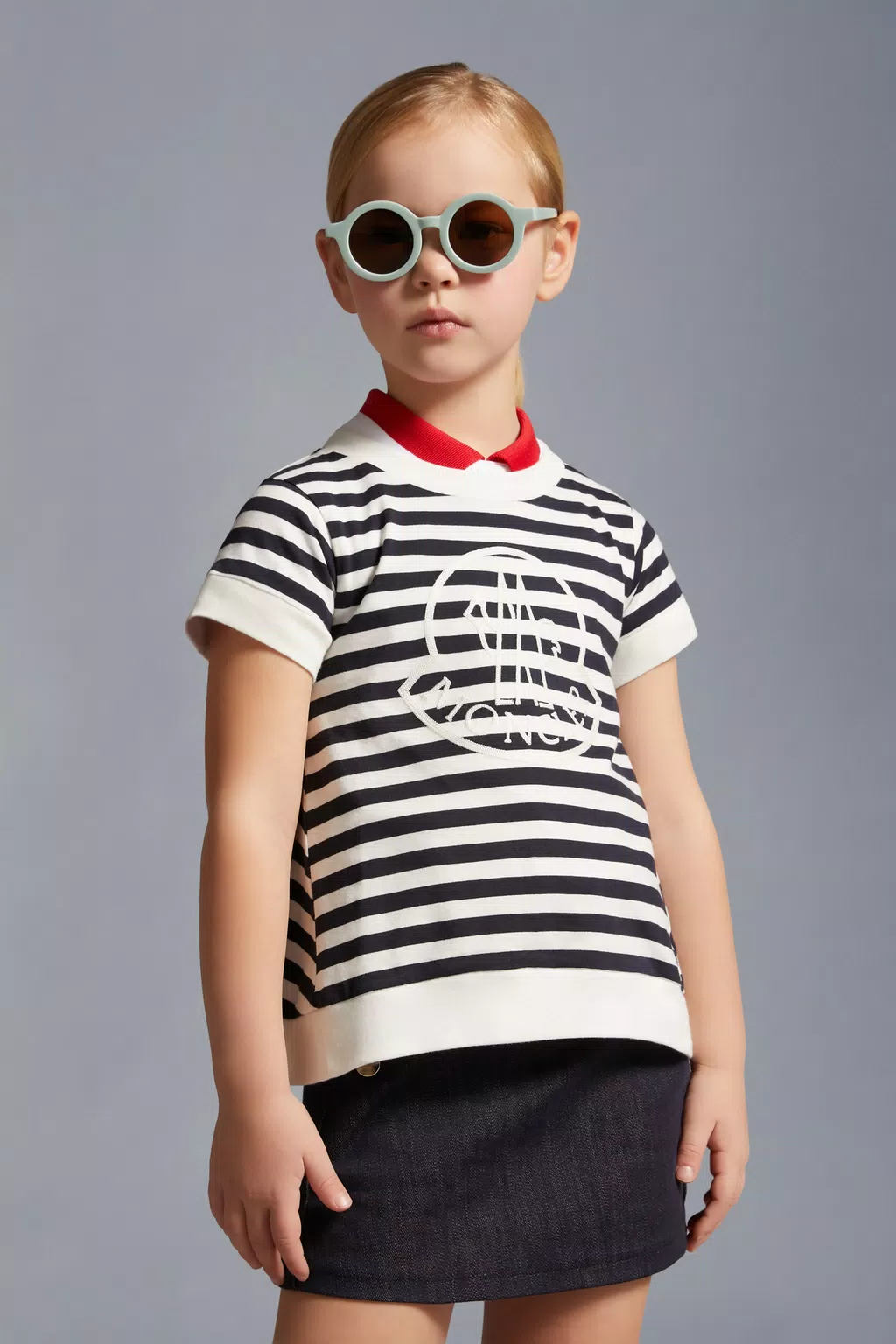Striped Logo T-Shirt Girl Blue & White Moncler 1