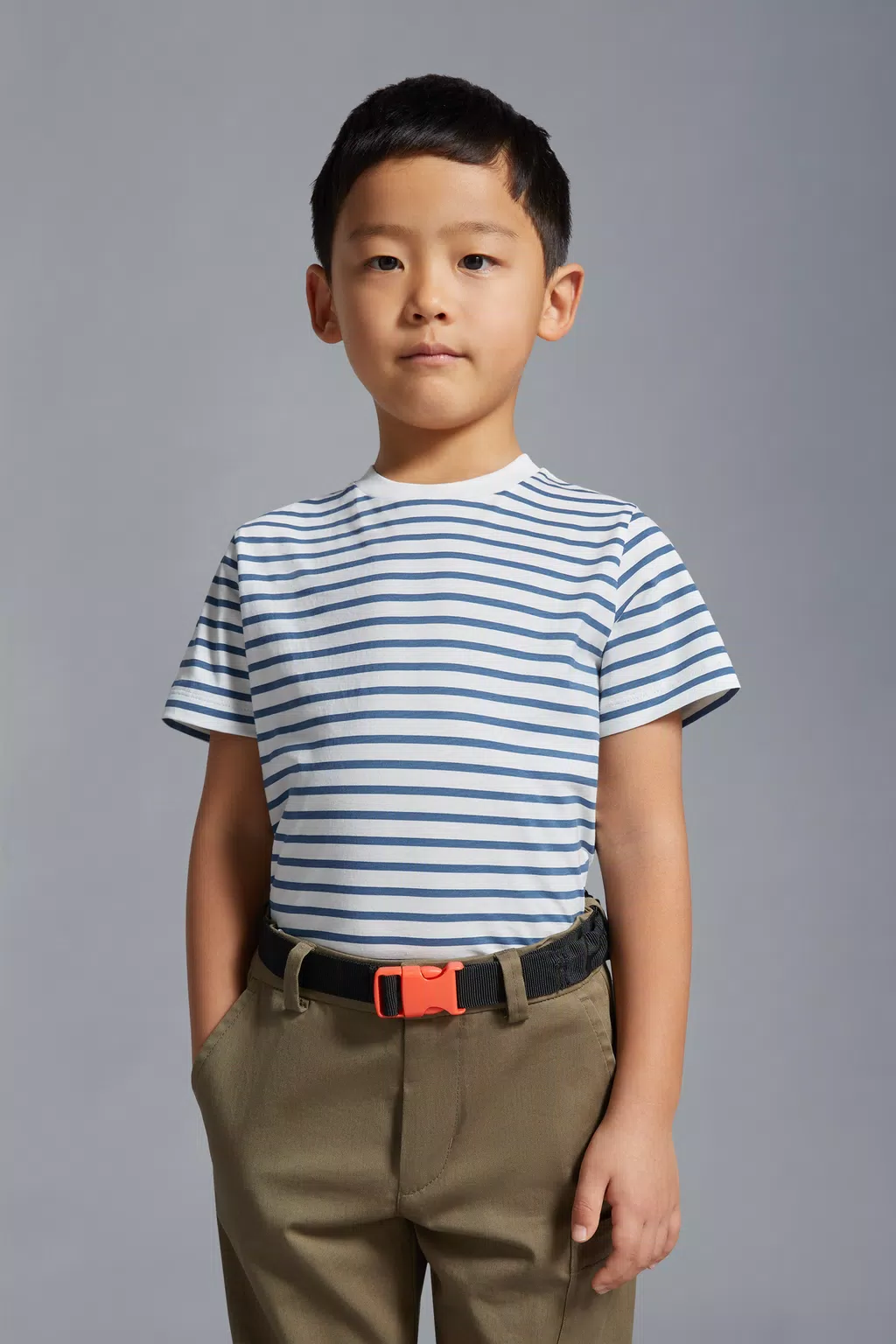 Striped T-Shirt Boy Dark Blue Moncler 1