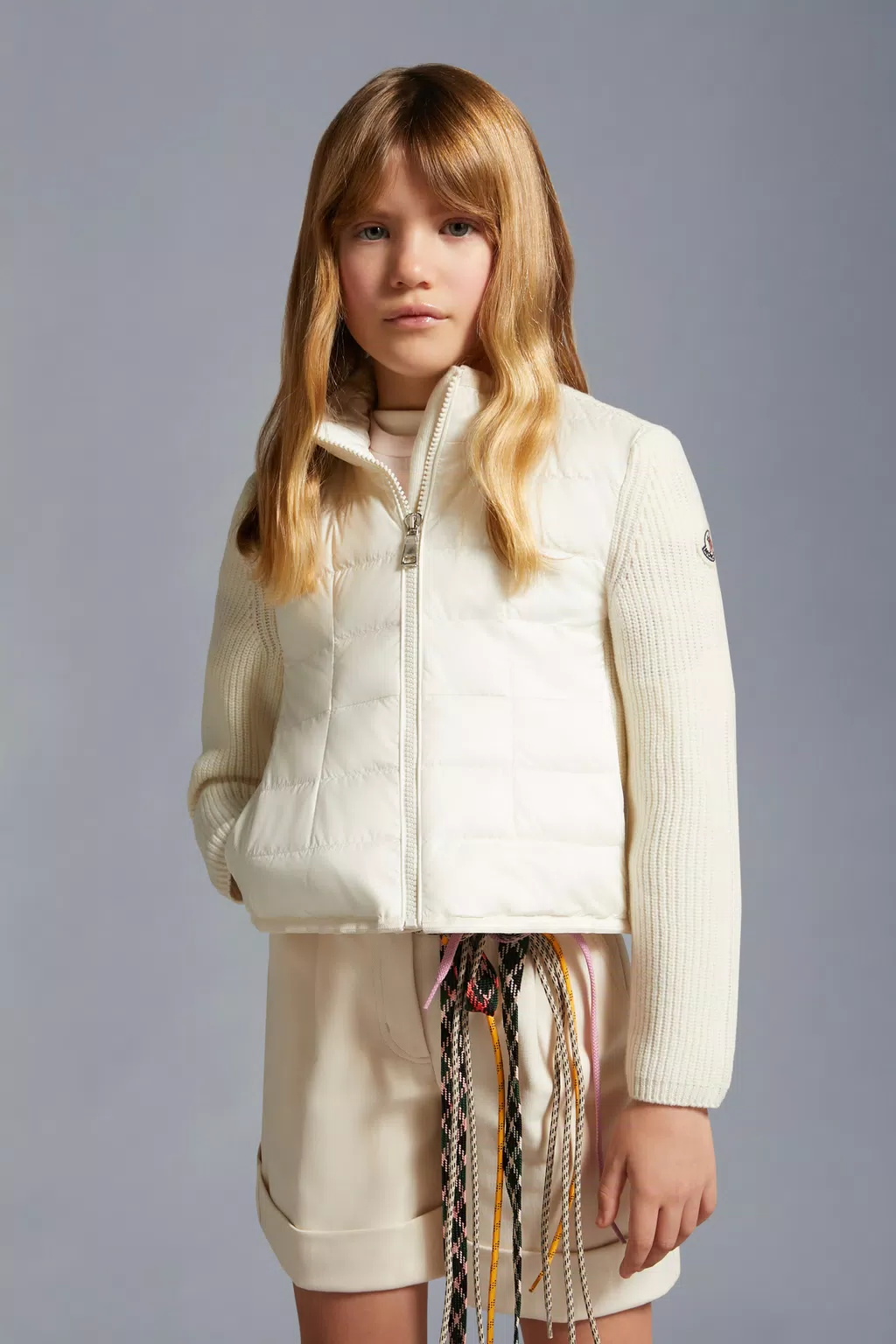 Cardigan imbottito in lana Bambina Bianco Moncler 1