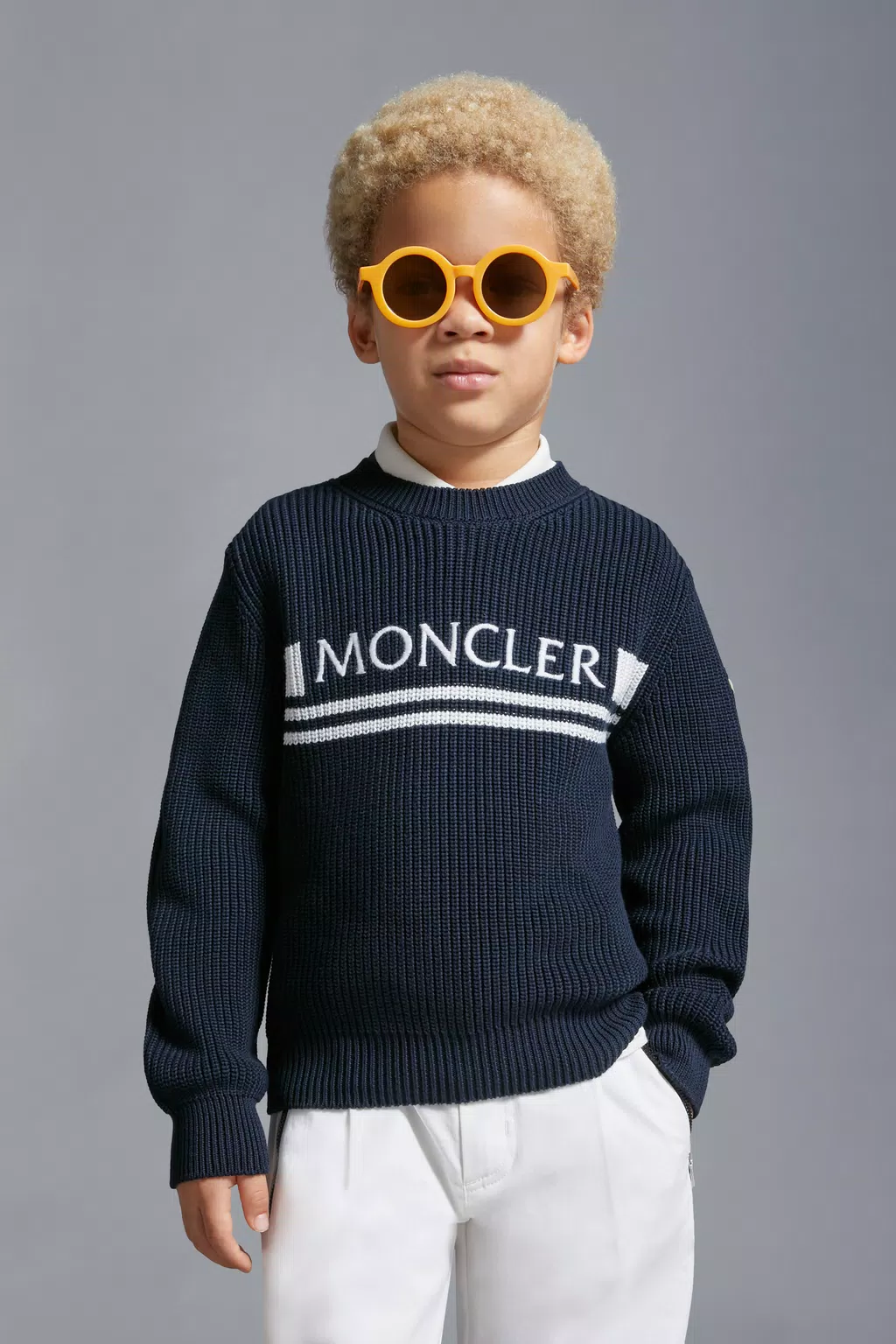 Baumwollpullover mit Logo Jungen Blau Moncler 1