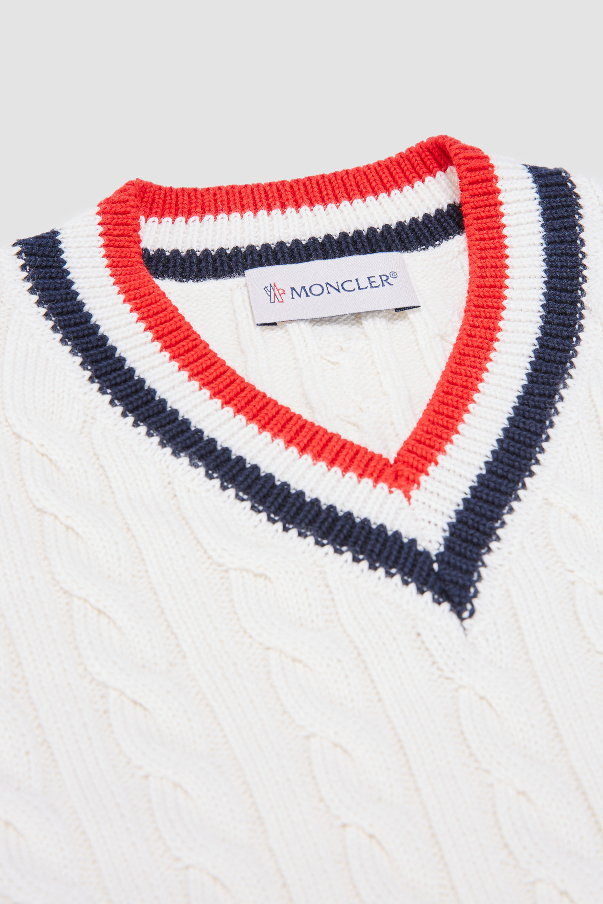 Tricolor Trim Cotton V-Neck Sweater