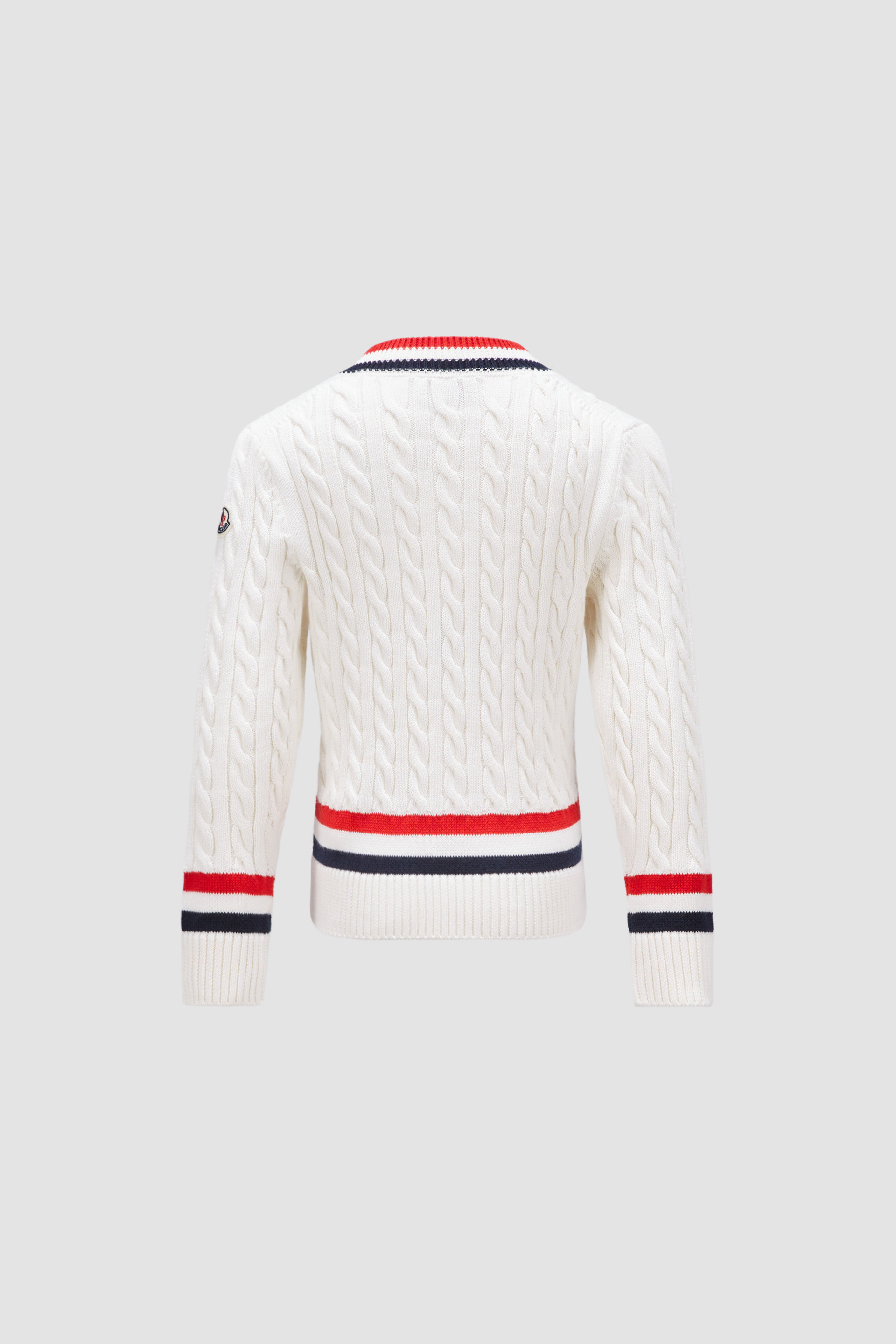 Tricolor Trim Cotton V-Neck Sweater