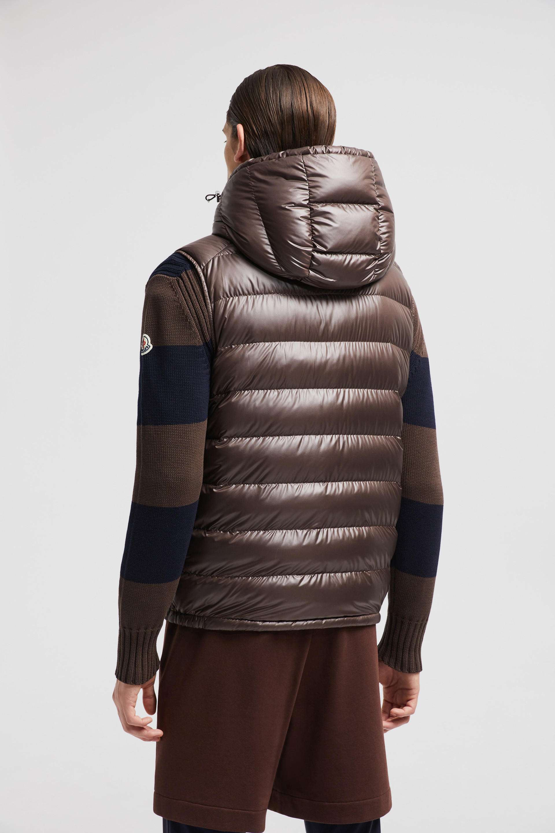 Dark Brown Barant Double Hood Down Gilet Vests for Men Moncler SE