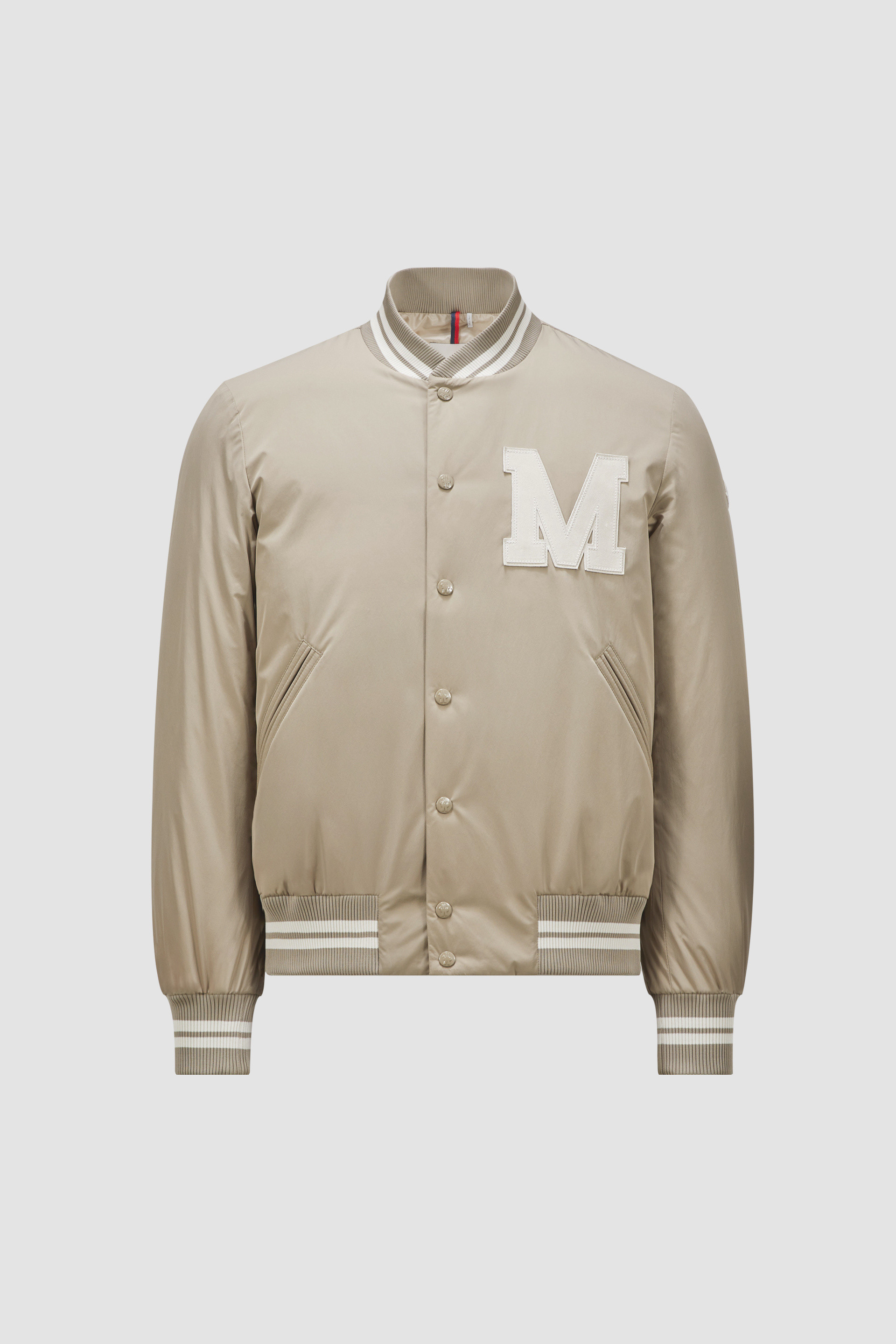 Taupe Lateltin Down Varsity Jacket Short Down Jackets for Men Moncler US