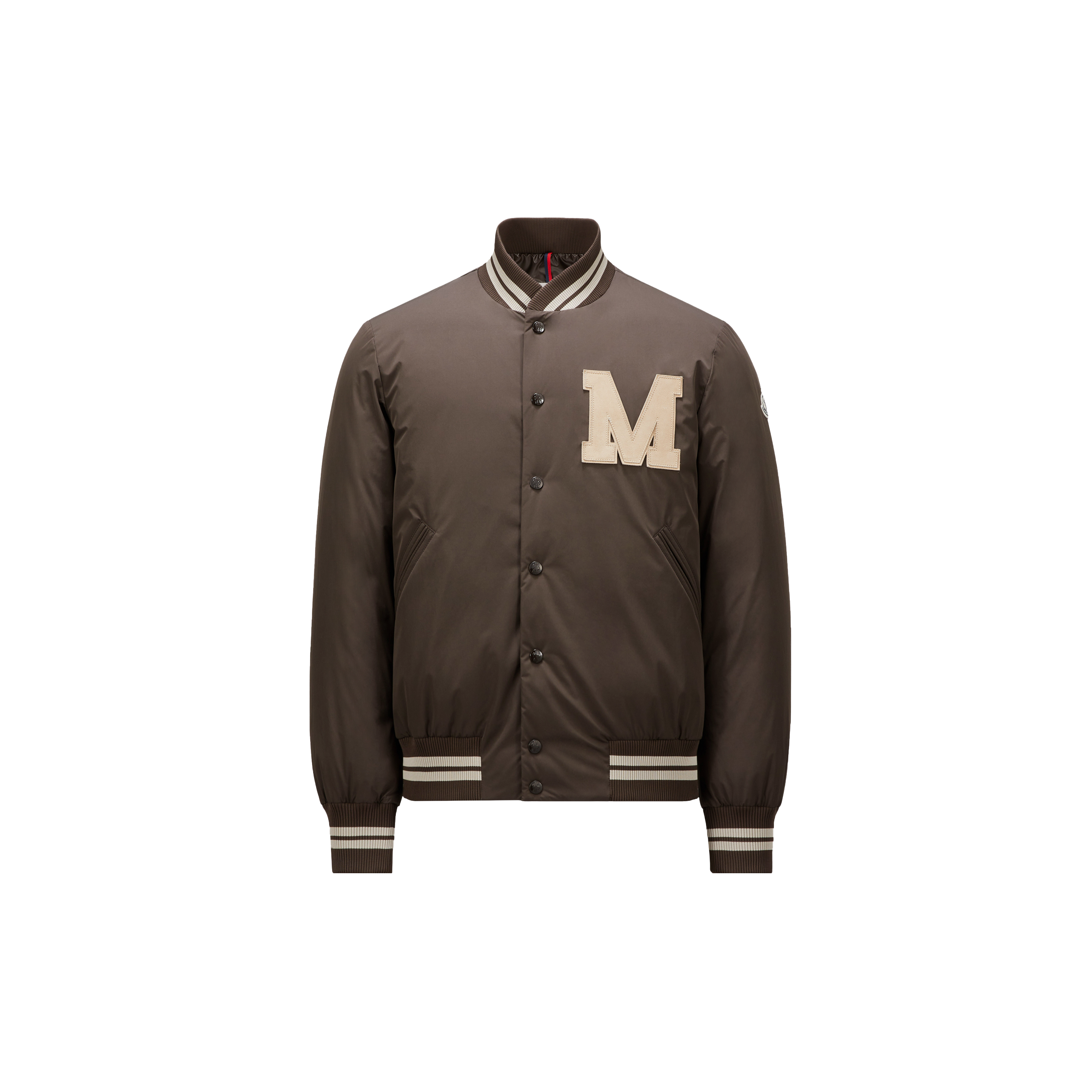 Shop Moncler Collection Lateltin Down Varsity Jacket Brown