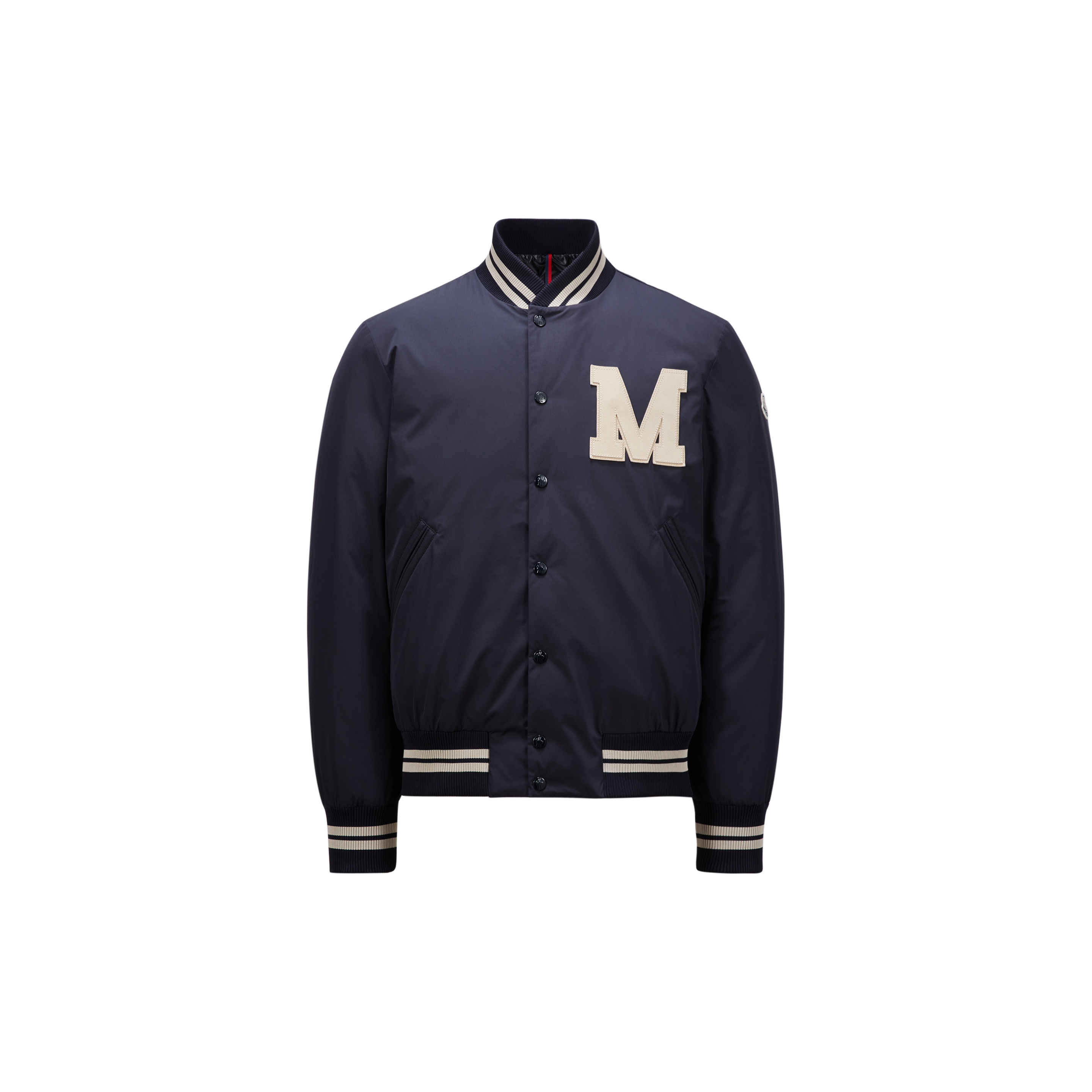 Shop Moncler Collection Lateltin Down Varsity Jacket Blue