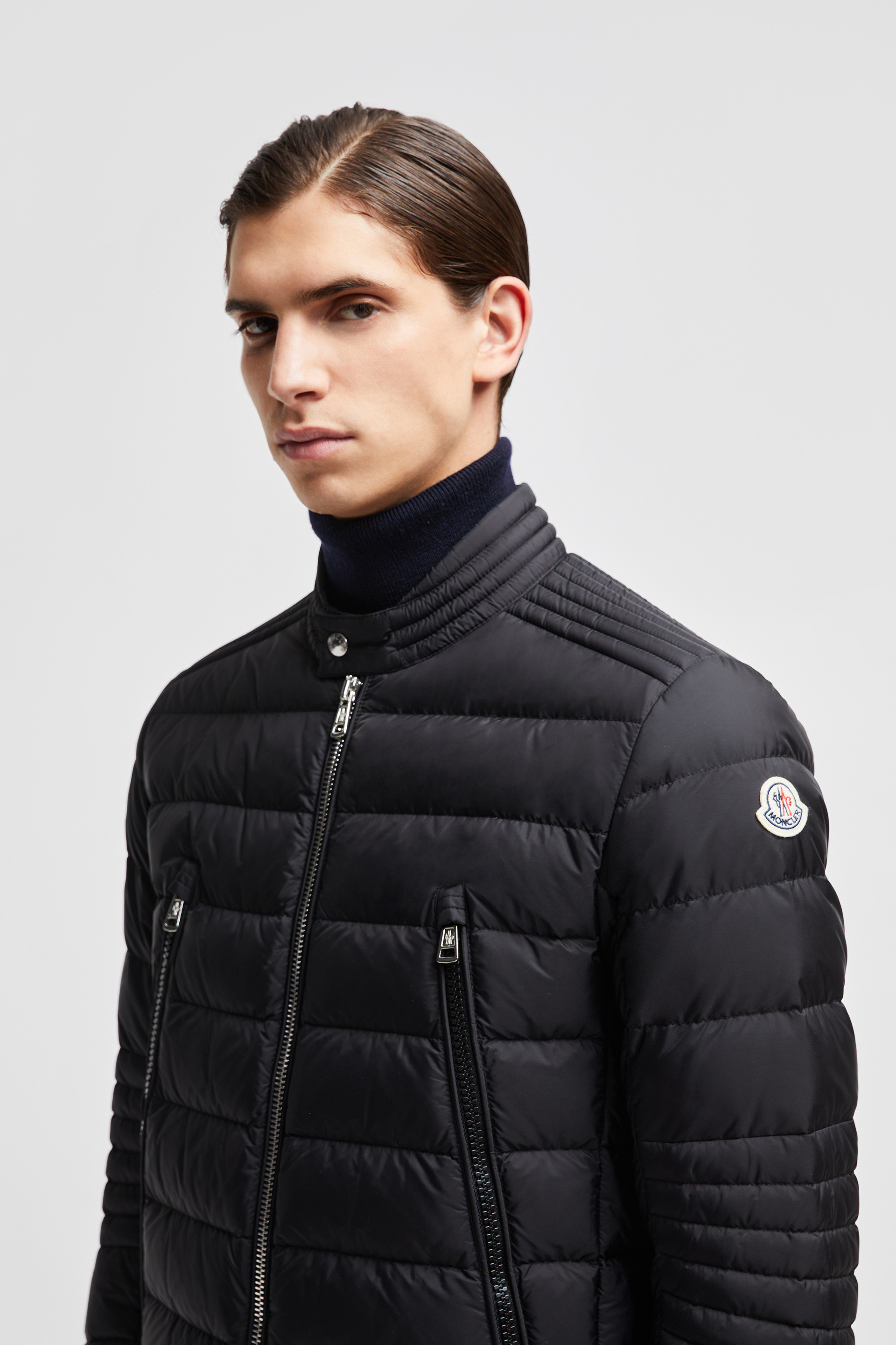 Black Amiot Down Biker Jacket Short Down Jackets for Men Moncler GB