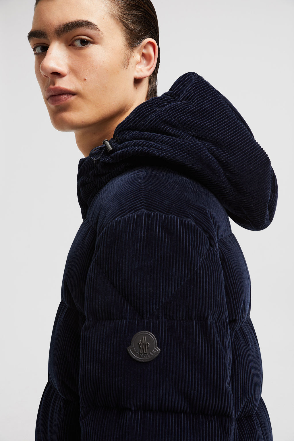 Navy Blue Vederna Corduroy Short Down Jacket - Short Down Jackets for ...