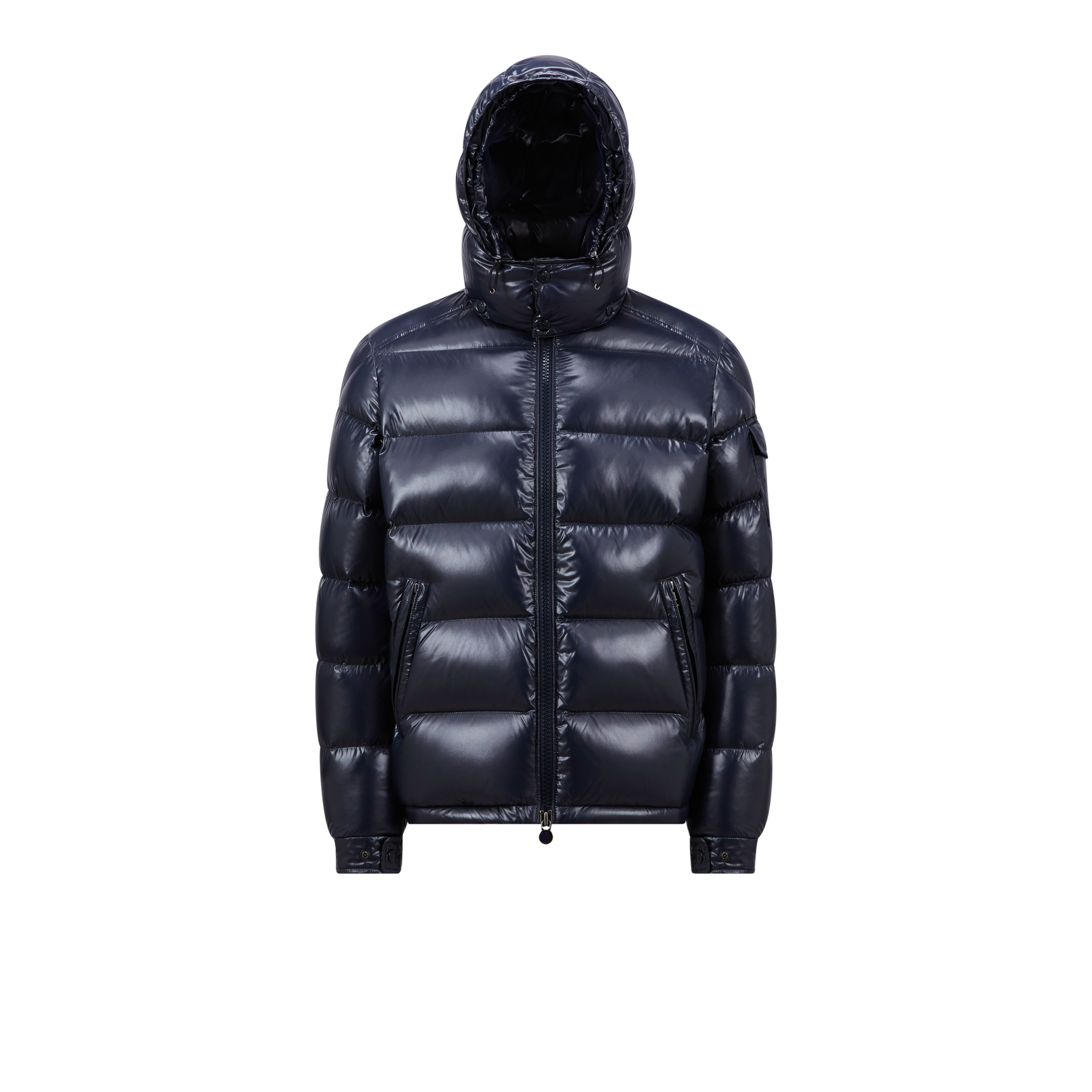 Shop Moncler Collection Moncler Maya Short Down Jacket, Men, Blue, Size: 7