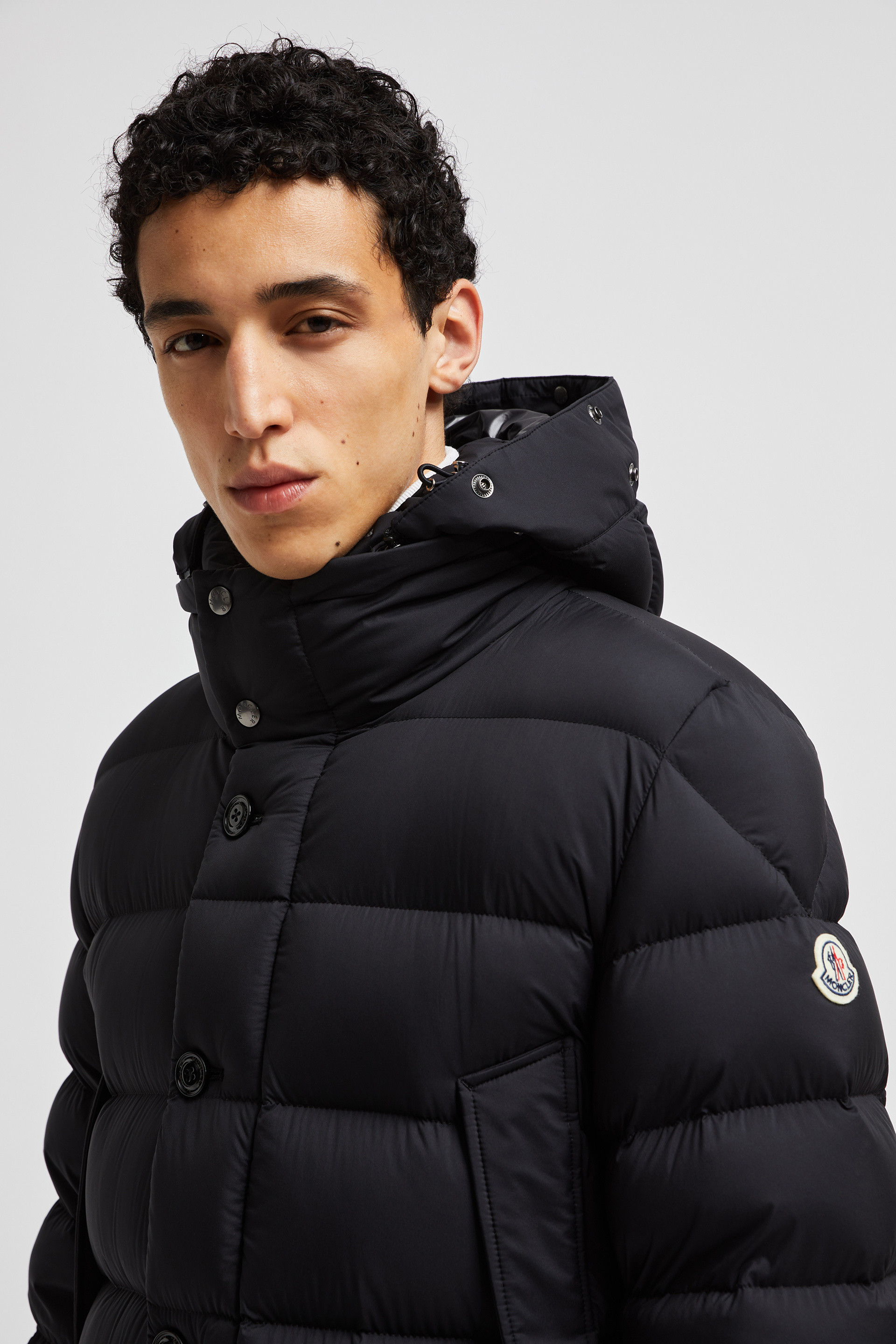 Moncler black hooded jacket on sale