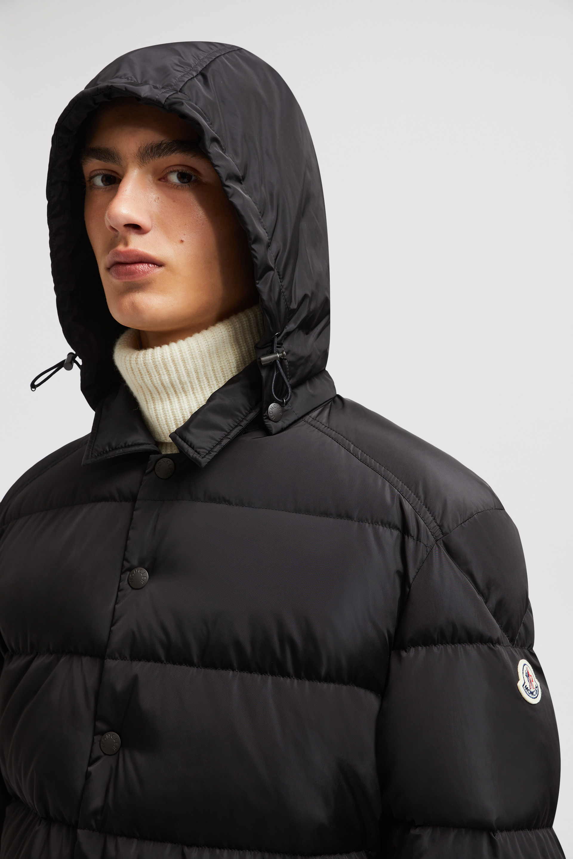 Black Ciareido Hooded Down Shirt Jacket - Short Down Jackets