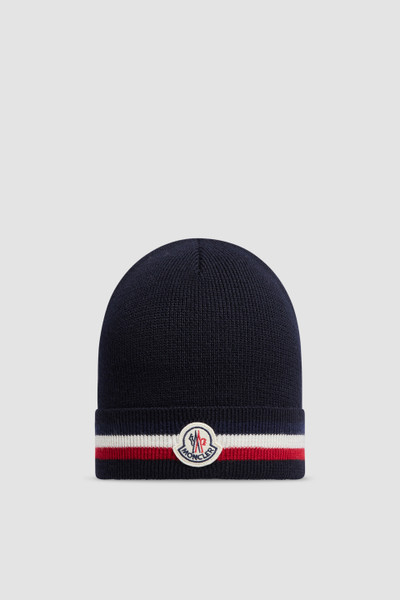 Navy Blue Tricolour Wool Beanie - Hats & Beanies for Men | Moncler GB