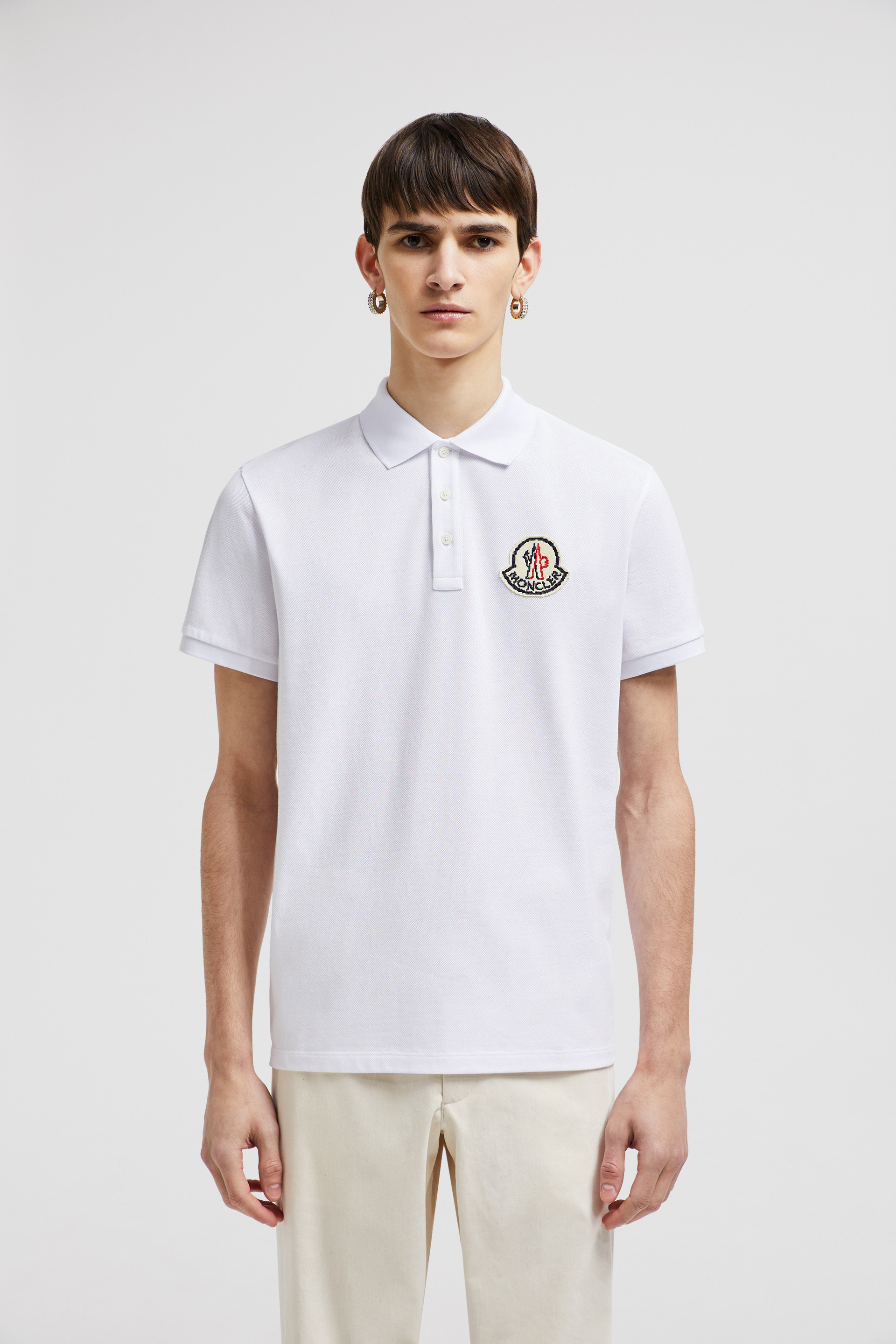 White Pixel Logo Cotton Piquet Polo Shirt Polos T shirts for Men Moncler GB