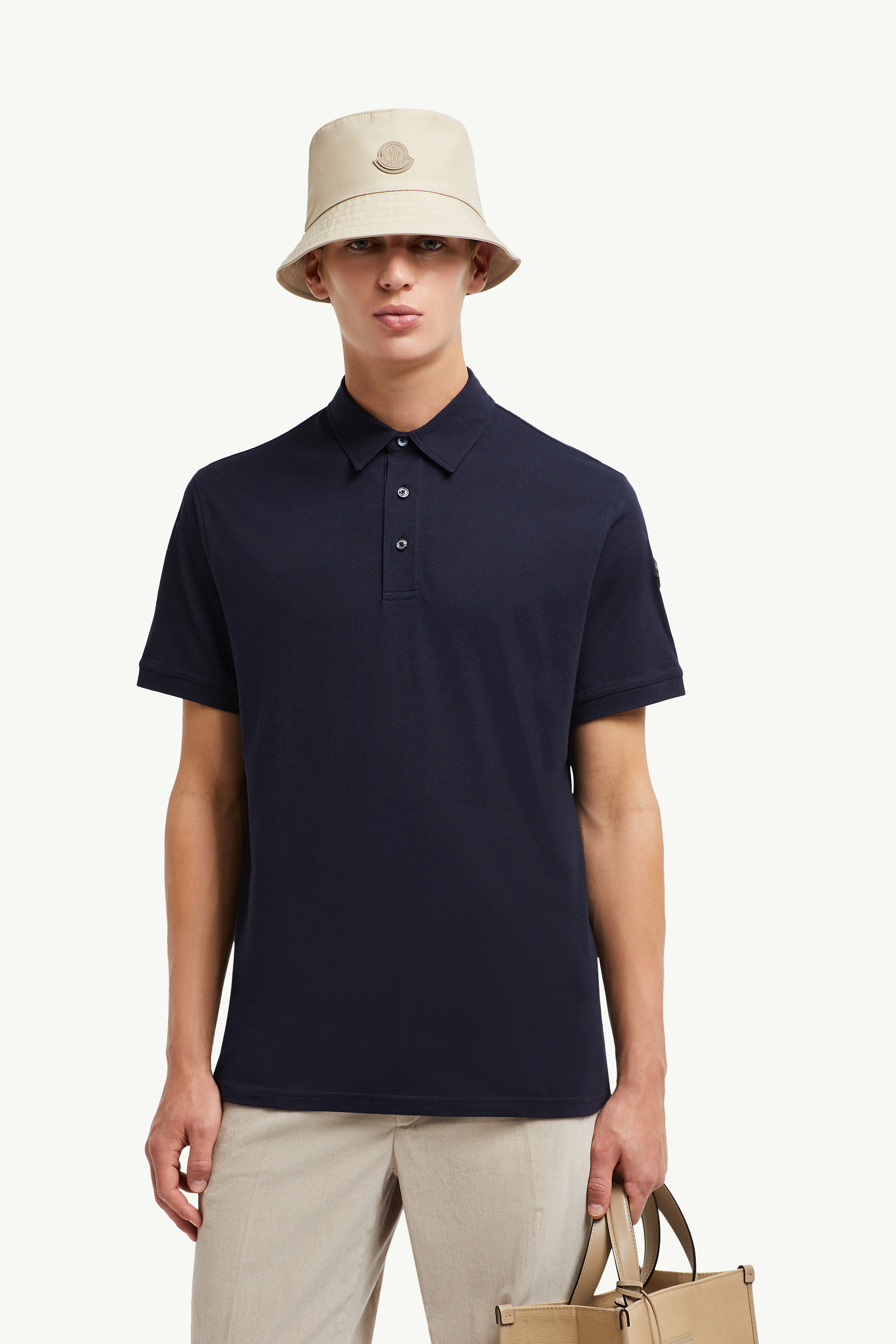 MONCLER ポロシャツ Black Tricolor-Trimmed Cotton Piquet Polo Shirt - Polos & T