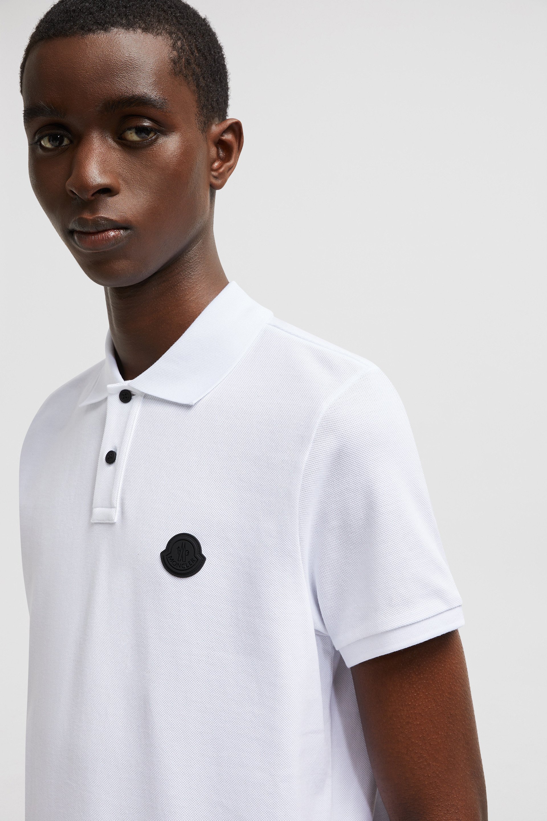 Polo en pique de coton a empiecement logo Blanc Polos et t shirts Homme Moncler FR