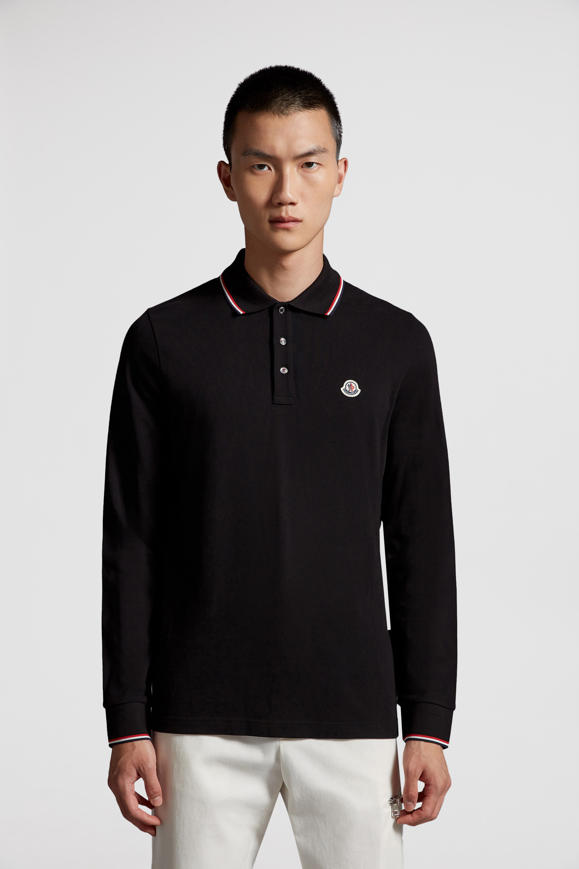 Moncler long sleeve polo white on sale