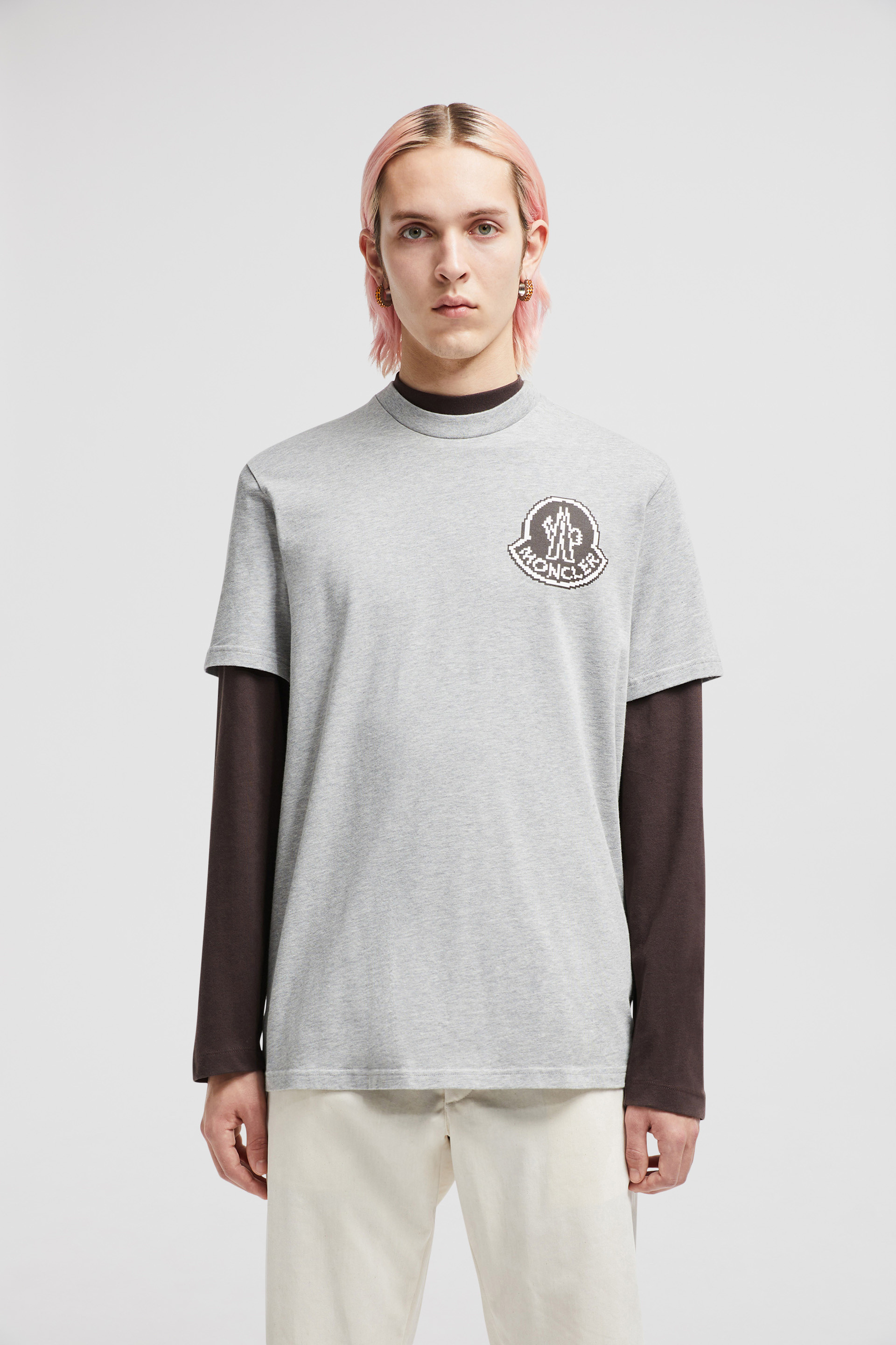 Grey Pixel Logo Cotton T-Shirt - Polos & T-shirts for Men | Moncler US