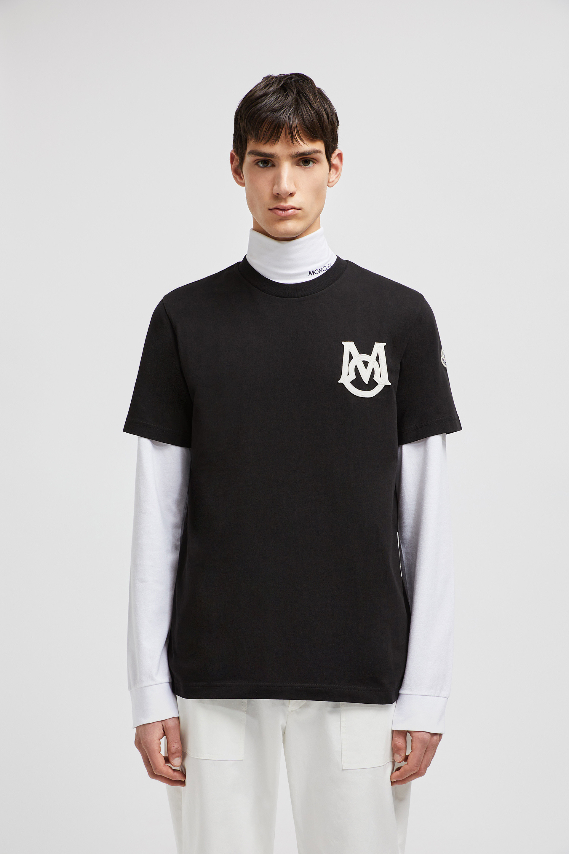 Black Monogram Cotton T Shirt Polos T shirts for Men Moncler US