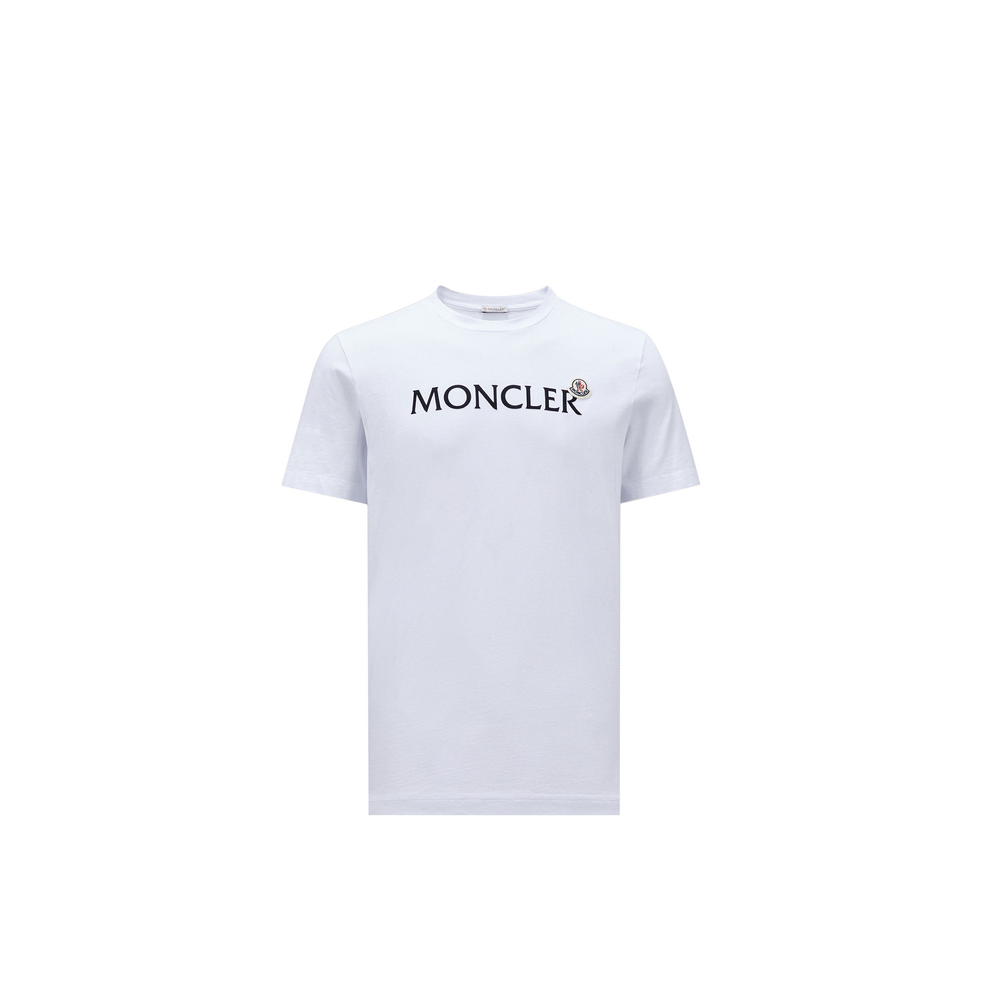 Moncler Mens White Flocked-logo Badge Short-sleeve Cotton-jersey T-shirt