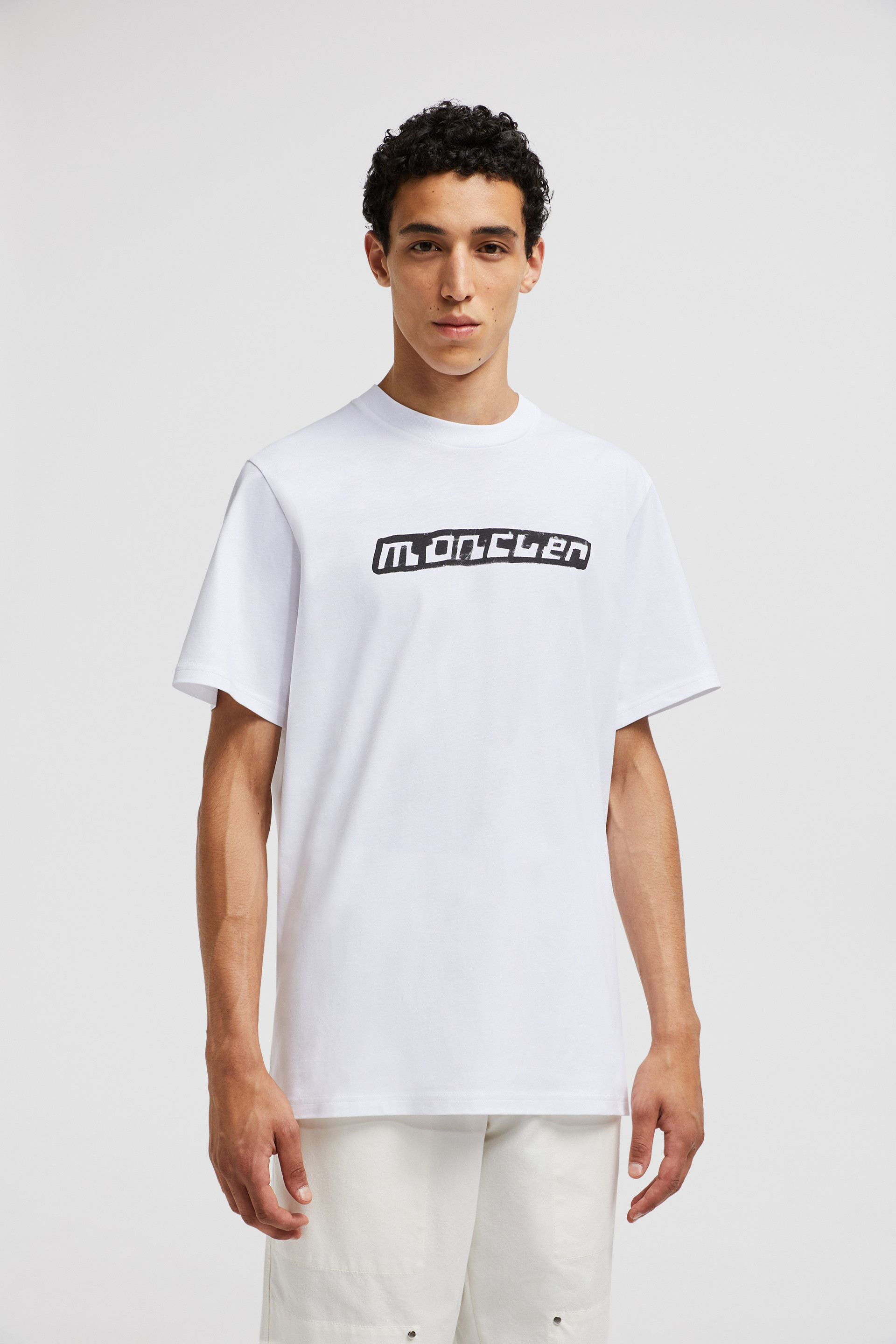 White Graphic Logo Motif Cotton T-Shirt - Polos & T-shirts