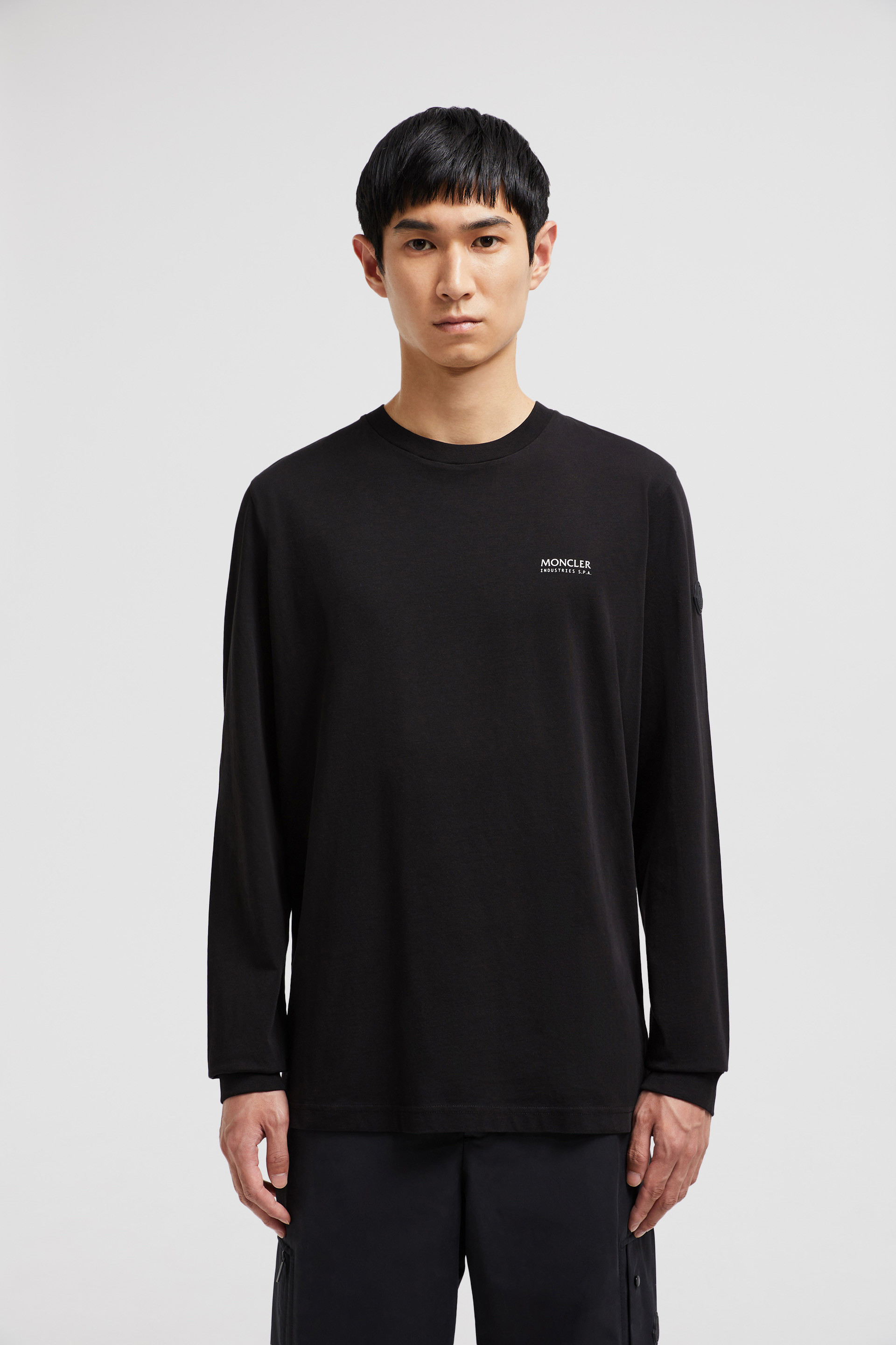 Black Back Logo Long Sleeve Cotton T-Shirt - Polos & T-shirts for Men |  Moncler US