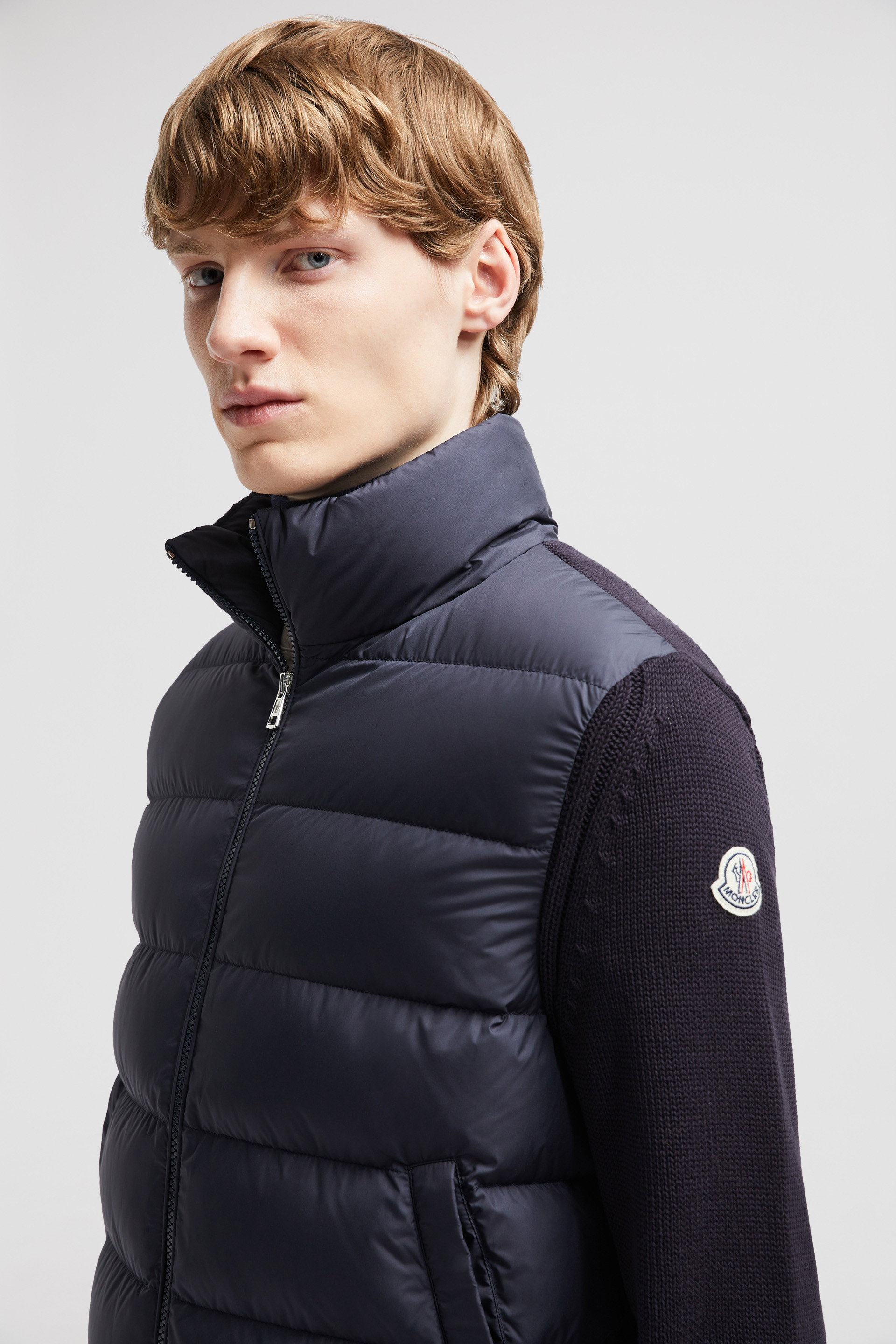 Navy Blue Padded Cotton Cardigan - Sweaters & Cardigans for