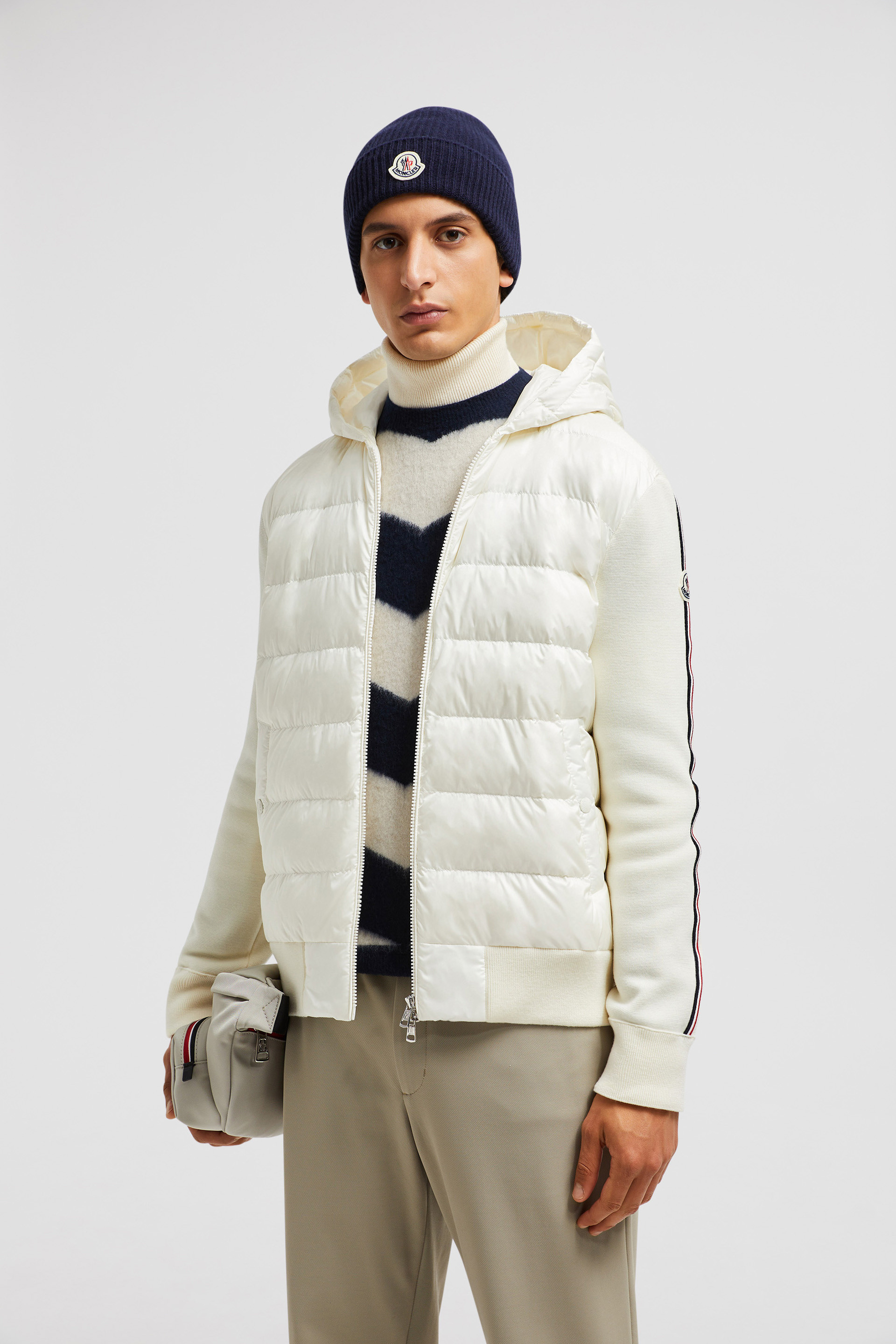 White Padded Wool Hoodie Sweaters Cardigans for Men Moncler US