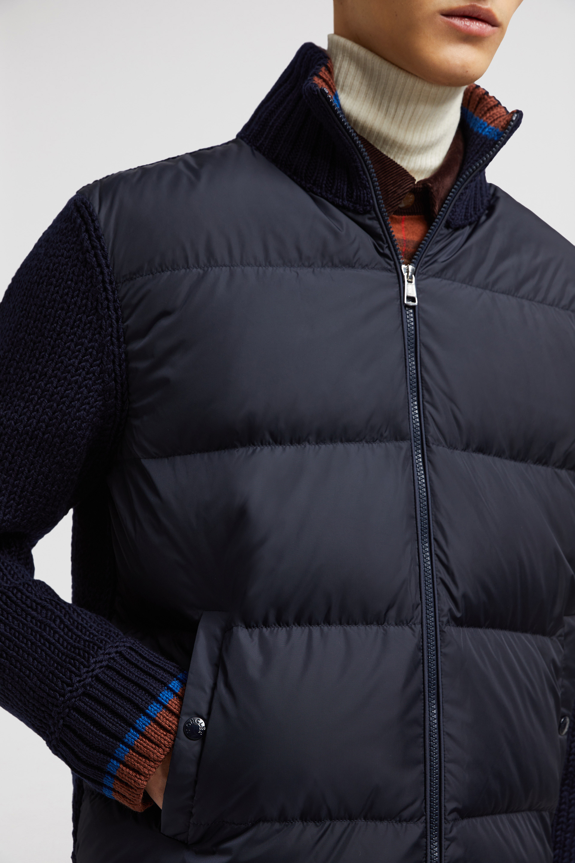 Night Blue Padded Wool Zip-Up Cardigan - Sweaters Night Blue Padded Wool Zip-Up Cardigan - Sweaters