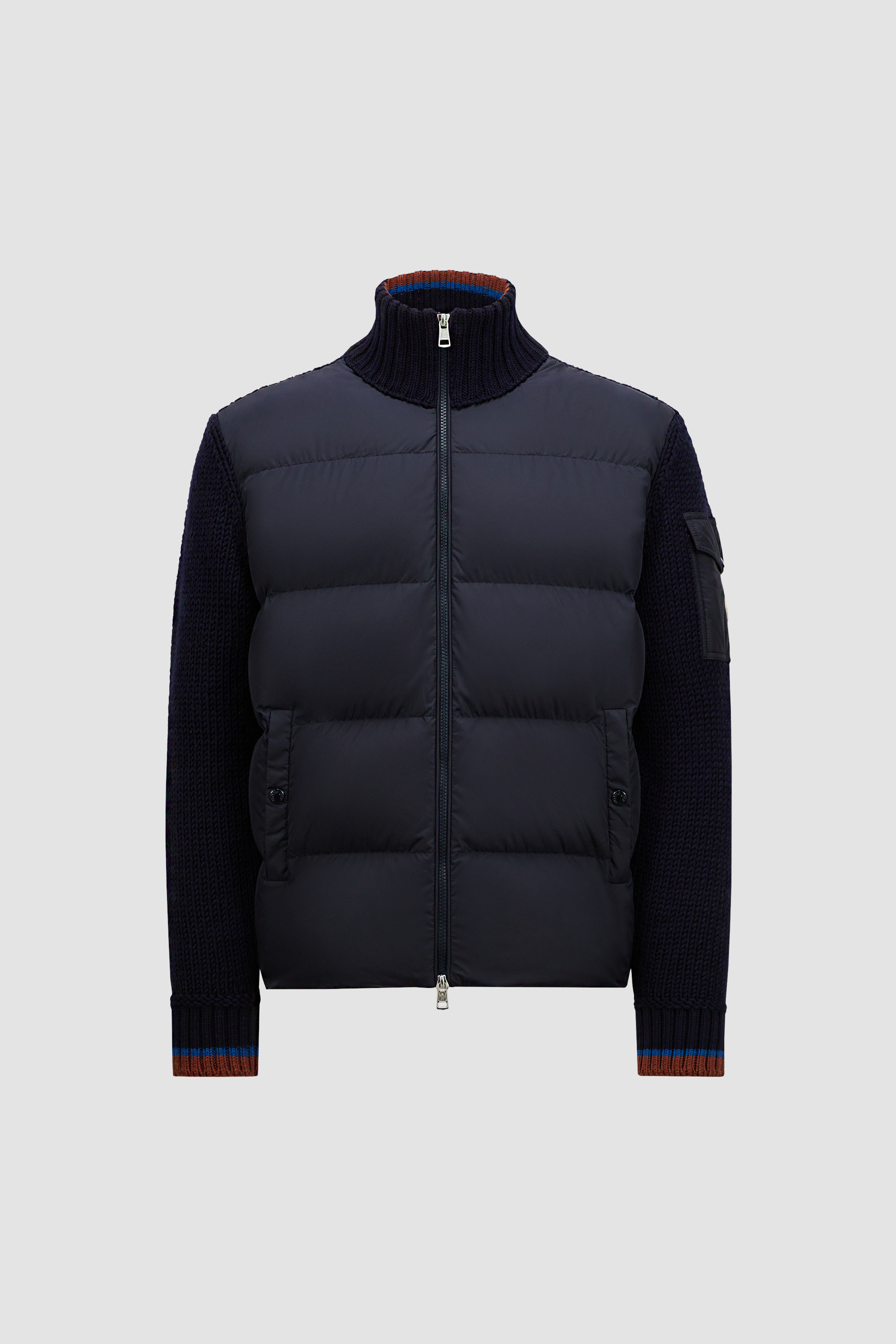 Night Blue Padded Wool Zip Up Cardigan Sweaters Cardigans for Men Moncler IT