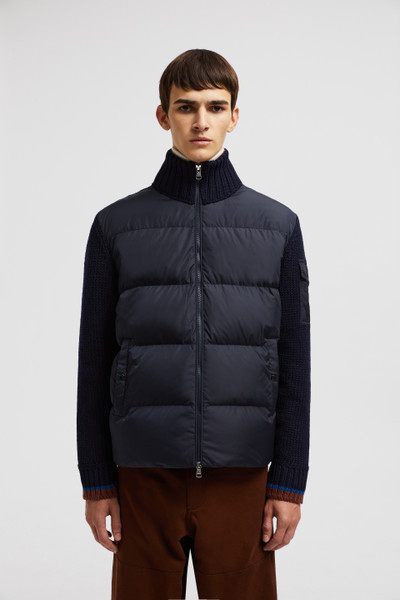 Moncler Men s Quilted Down Knit Cardigan Blue Cardigans