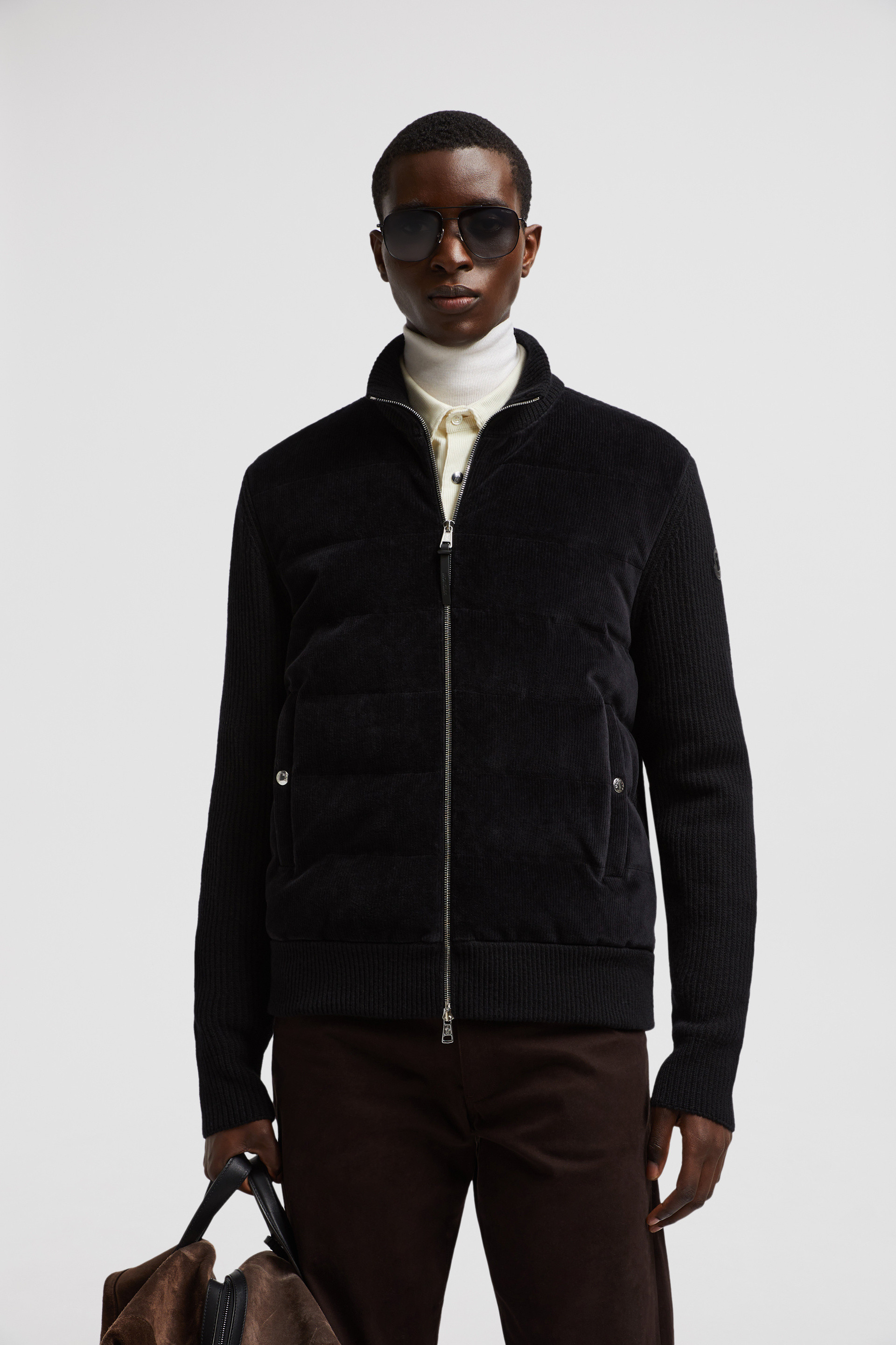 Cardigan matelasse en laine et velours Noir Pulls cardigans Homme Moncler FR