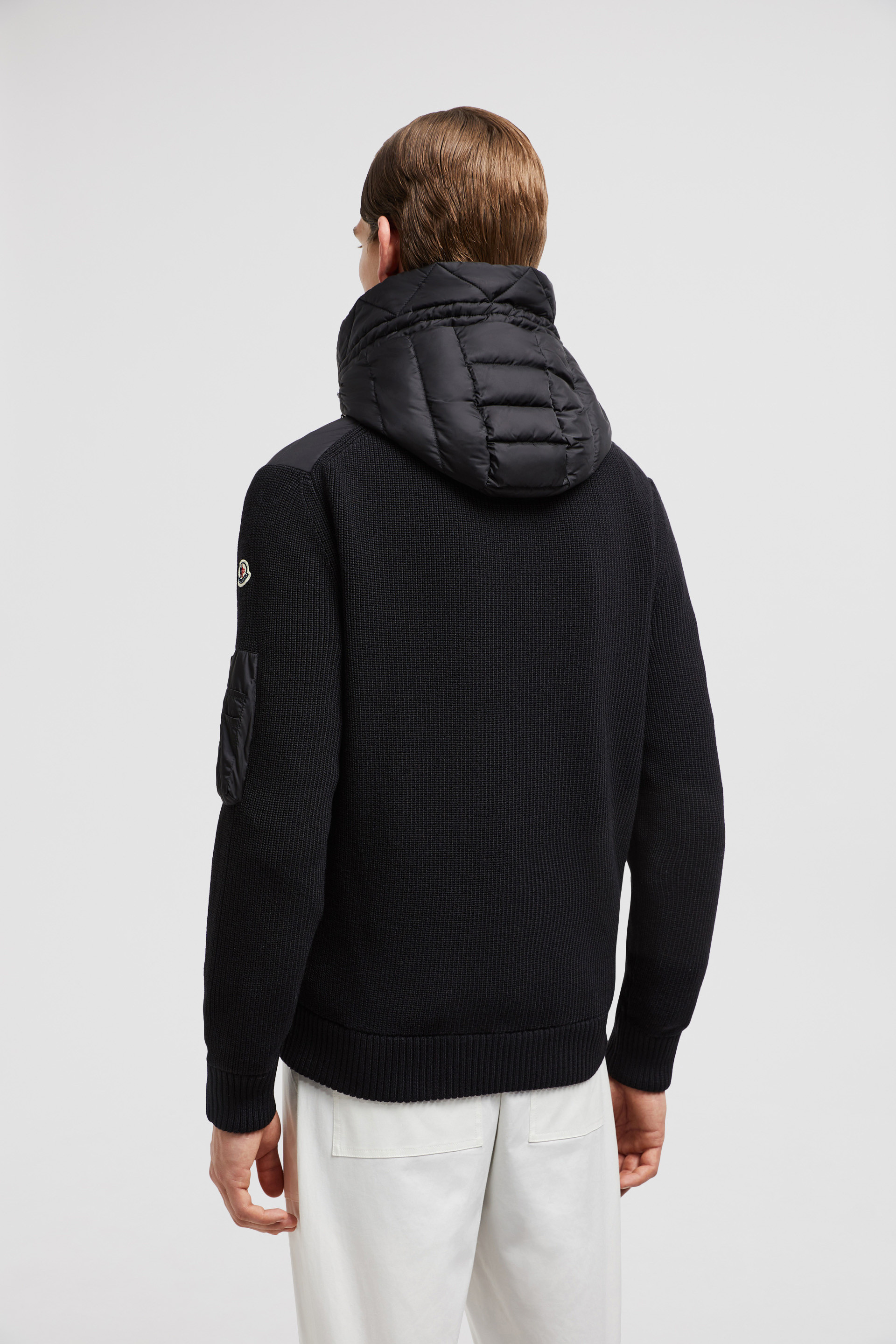 Black Padded Wool Hoodie Sweaters Cardigans for Men Moncler HK