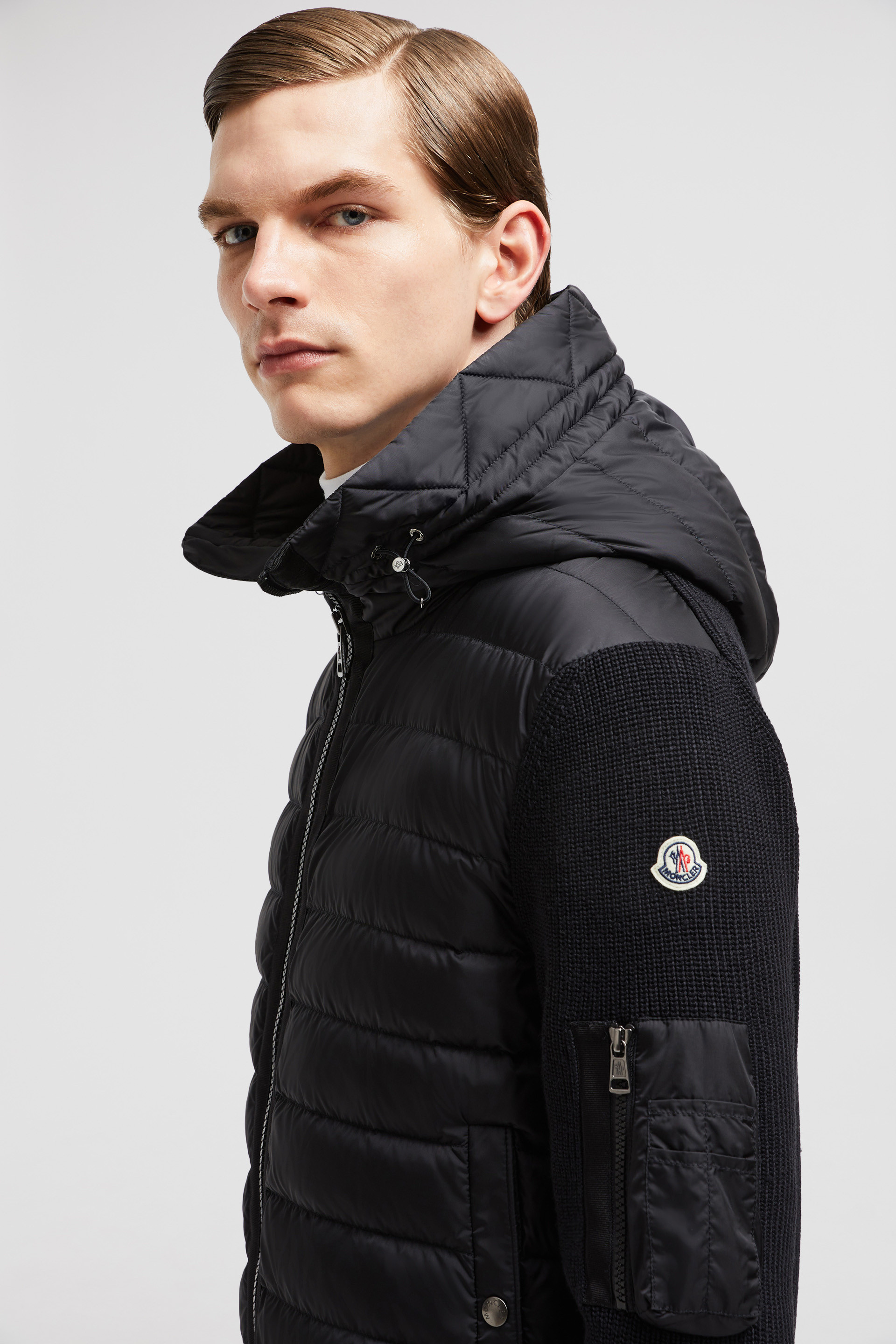 Black Padded Wool Hoodie - Sweaters & Cardigans for Men