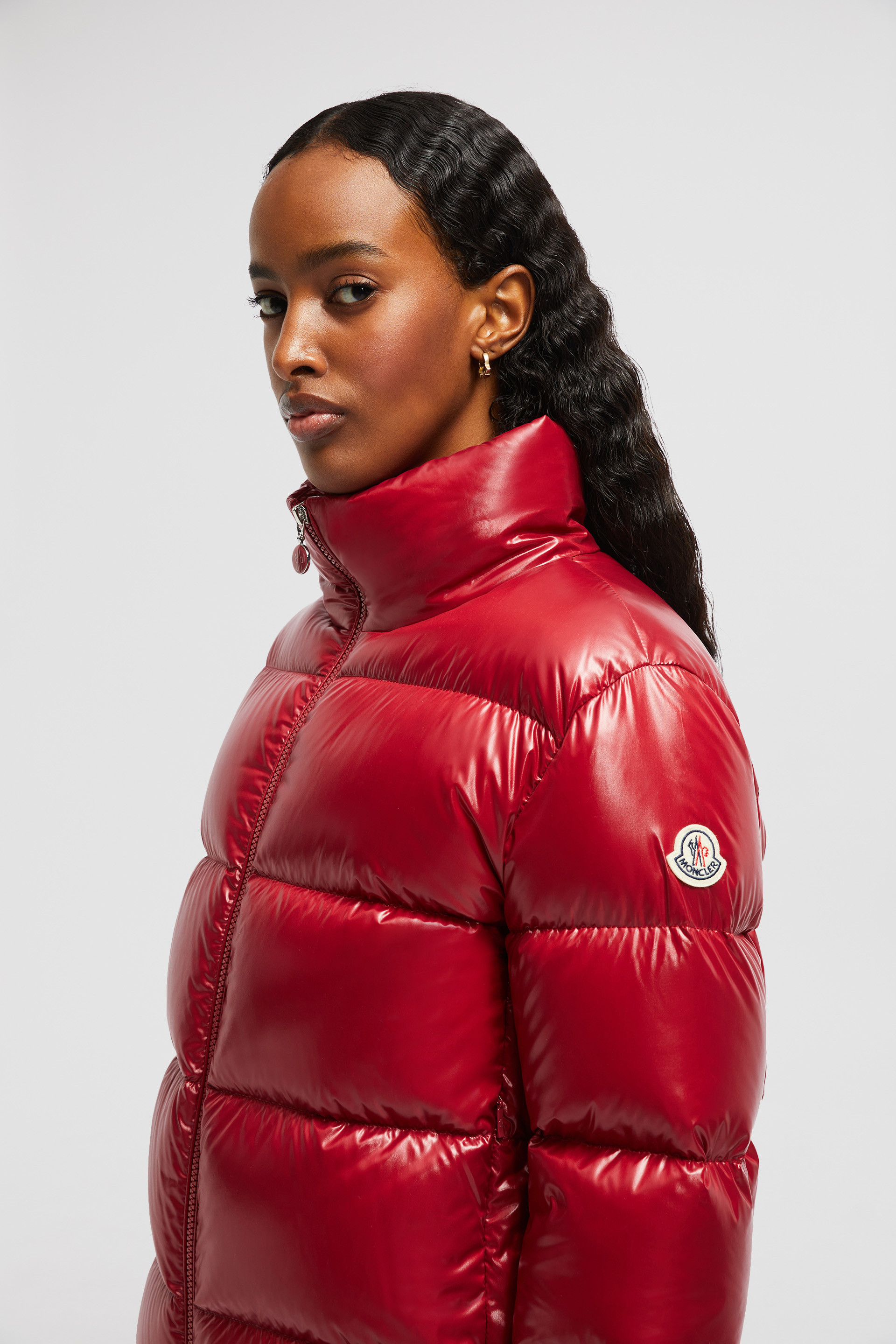 Red shiny moncler jacket online