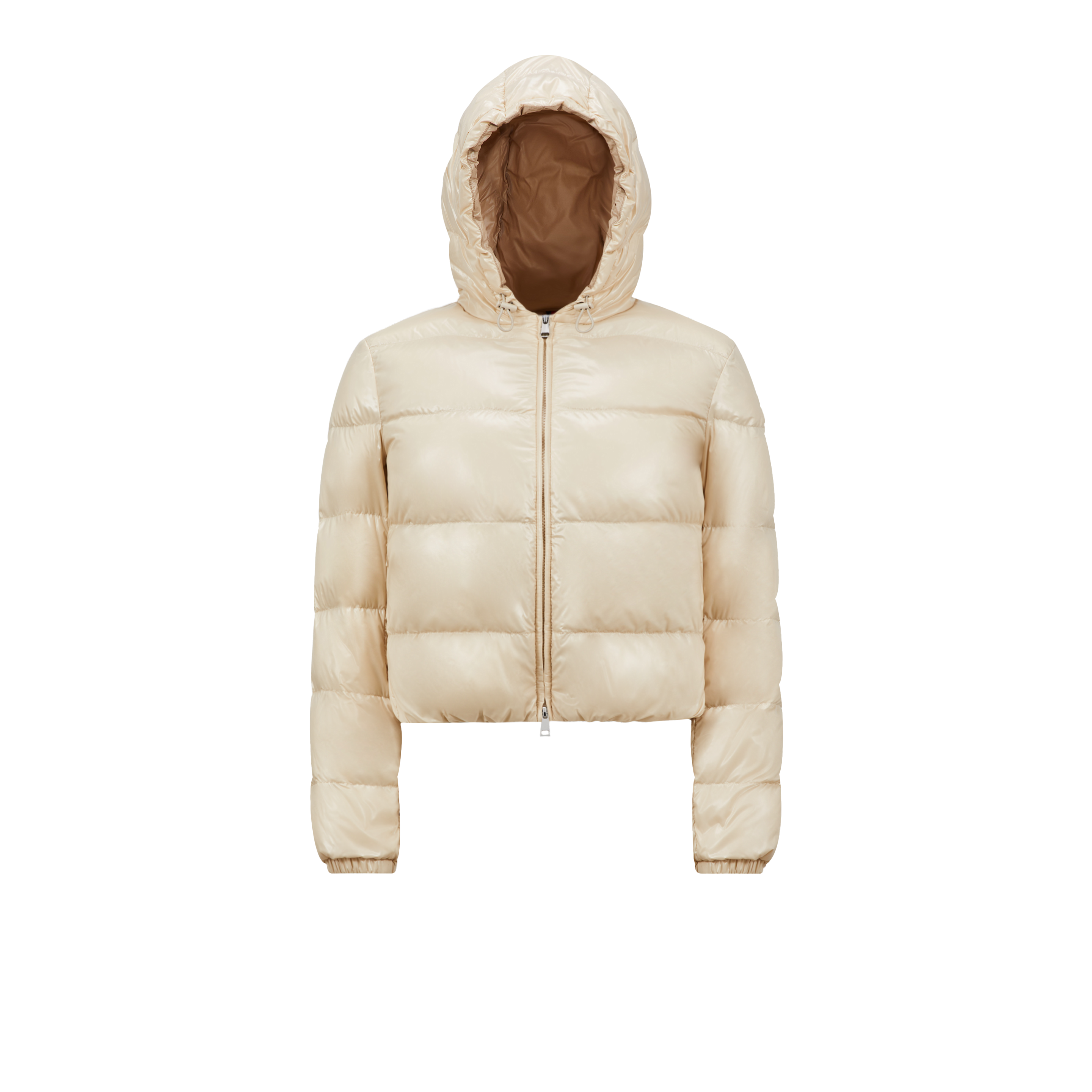 Moncler Short Quilted Down Jacket With Hood Drawstring In Beige