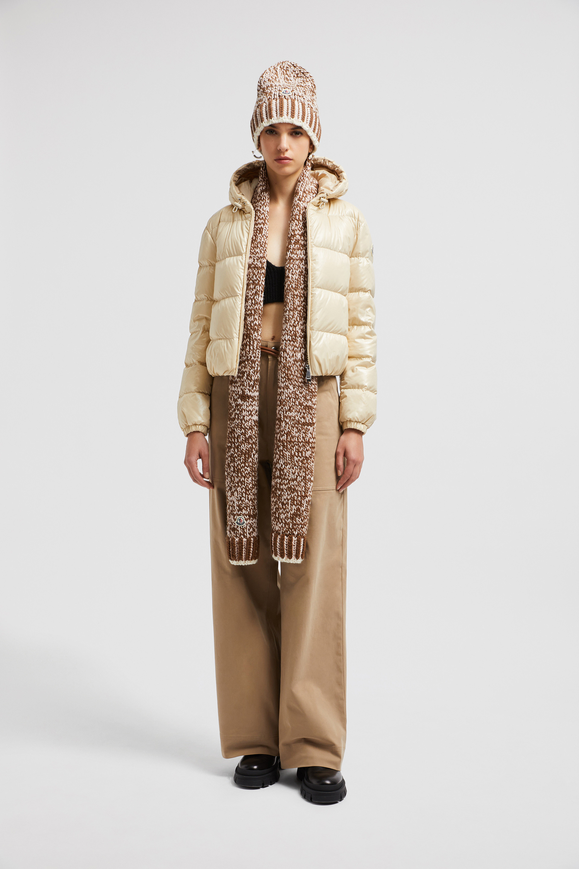 Beige Bayard Hooded Cropped Down Jacket - Short Down Jackets Beige Bayard Hooded Cropped Down Jacket - Short Down Jackets