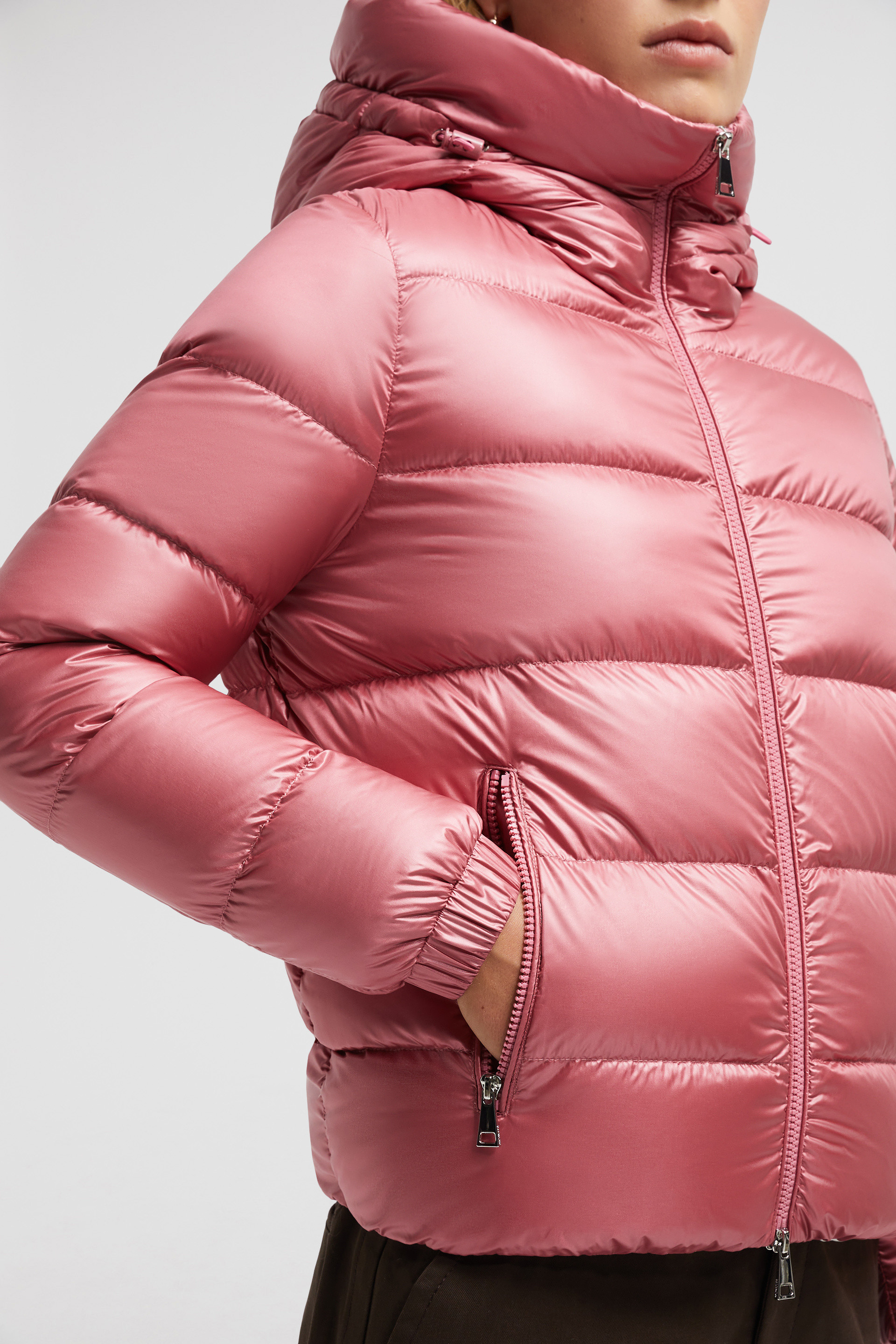 Moncler red women's jacket with fur hood best sale