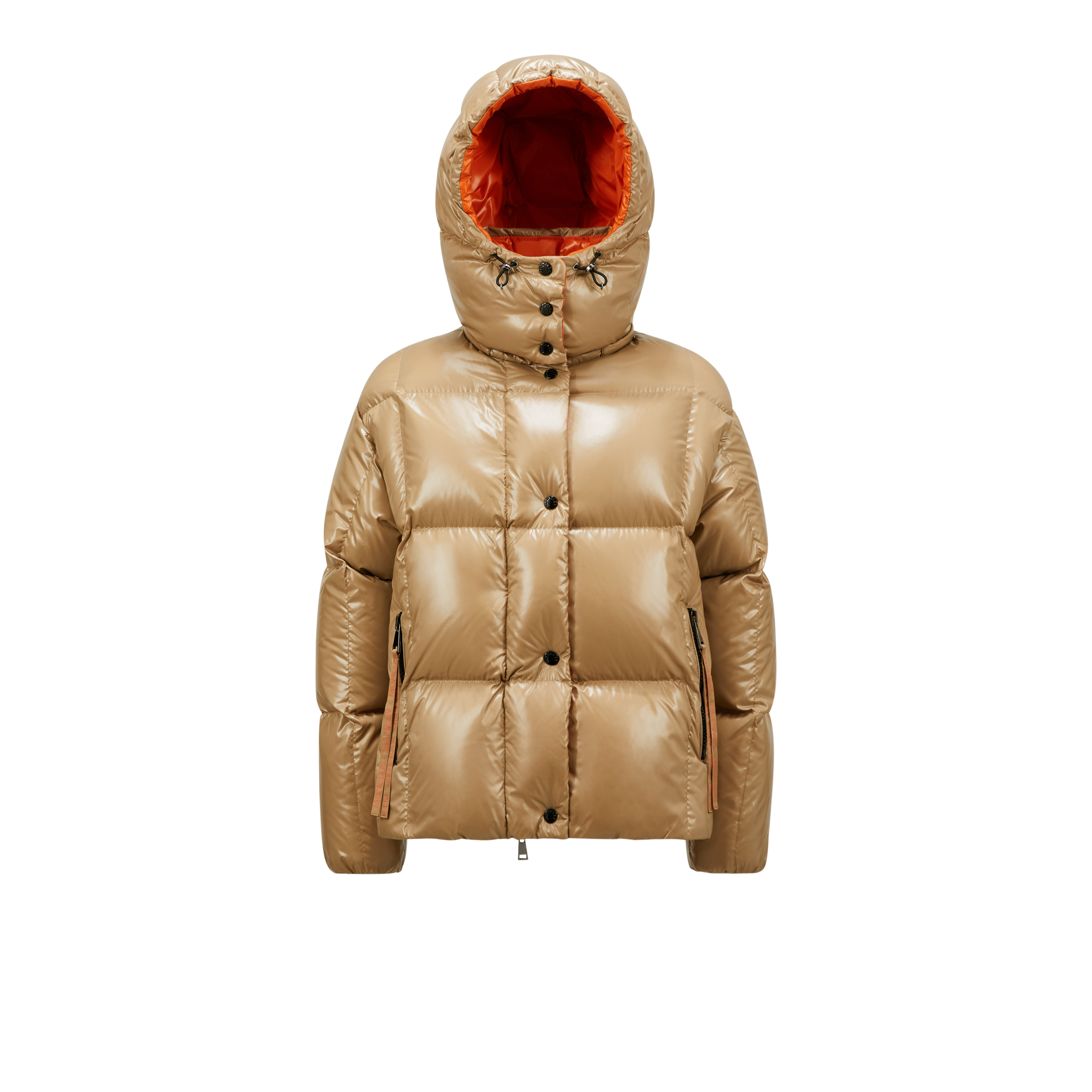 Shop Moncler Parana Hooded Short Down Jacket Beige