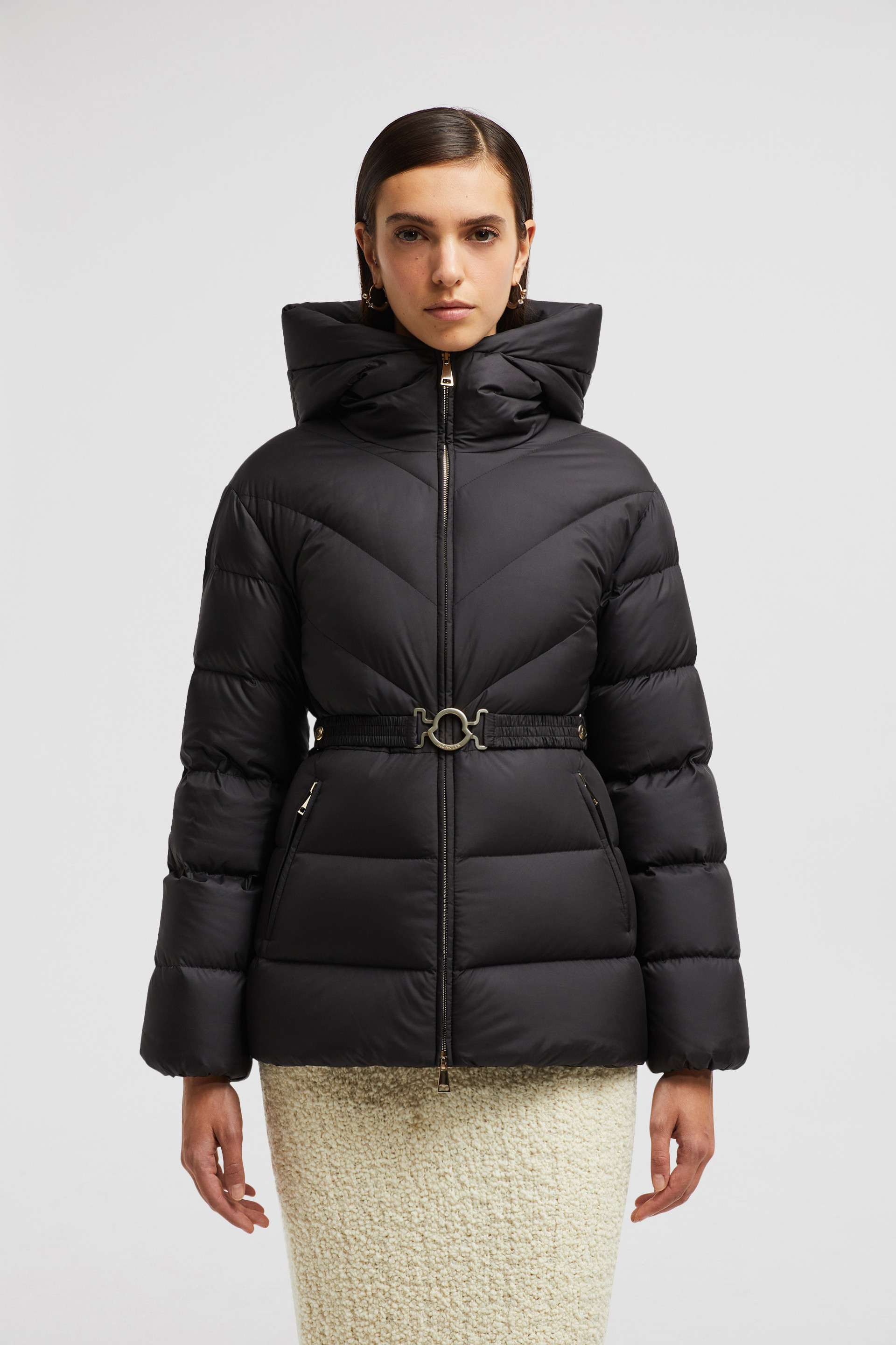 Black Brosse Diagonal Quilted Hooded Short Down Jacket Short Down Jackets for Women Moncler HK