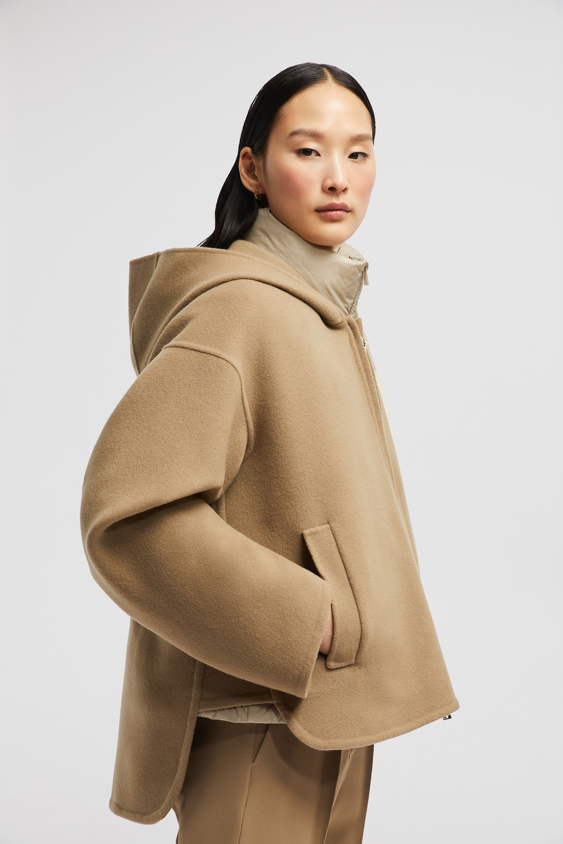Beige Almandine 3-in-1 Wool & Cashmere Short Down Jacket
