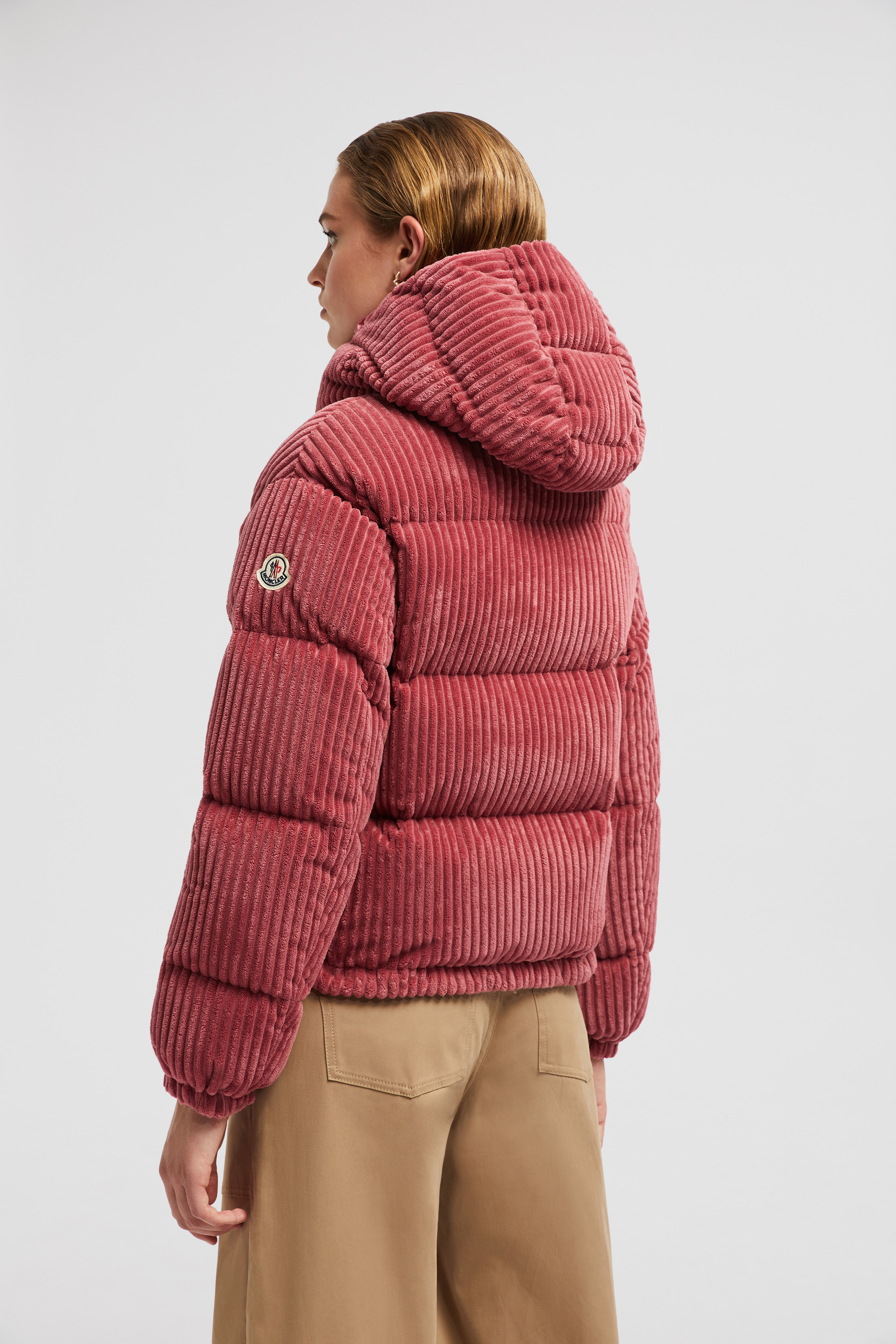 Dusty Pink Daos Hooded Corduroy Short Down Jacket - Short