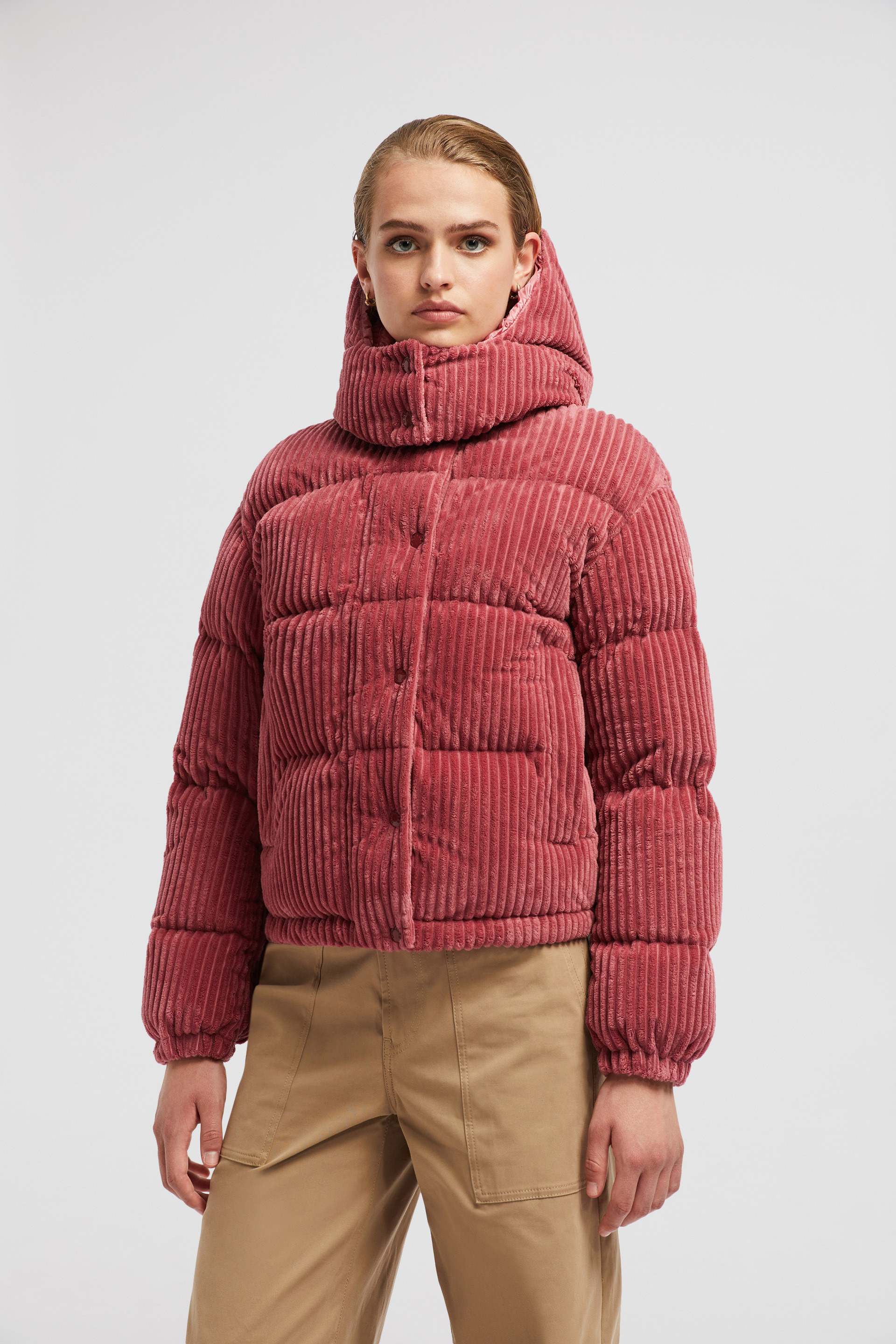 Dusty Pink Daos Hooded Corduroy Short Down Jacket - Short Dusty Pink Daos Hooded Corduroy Short Down Jacket - Short